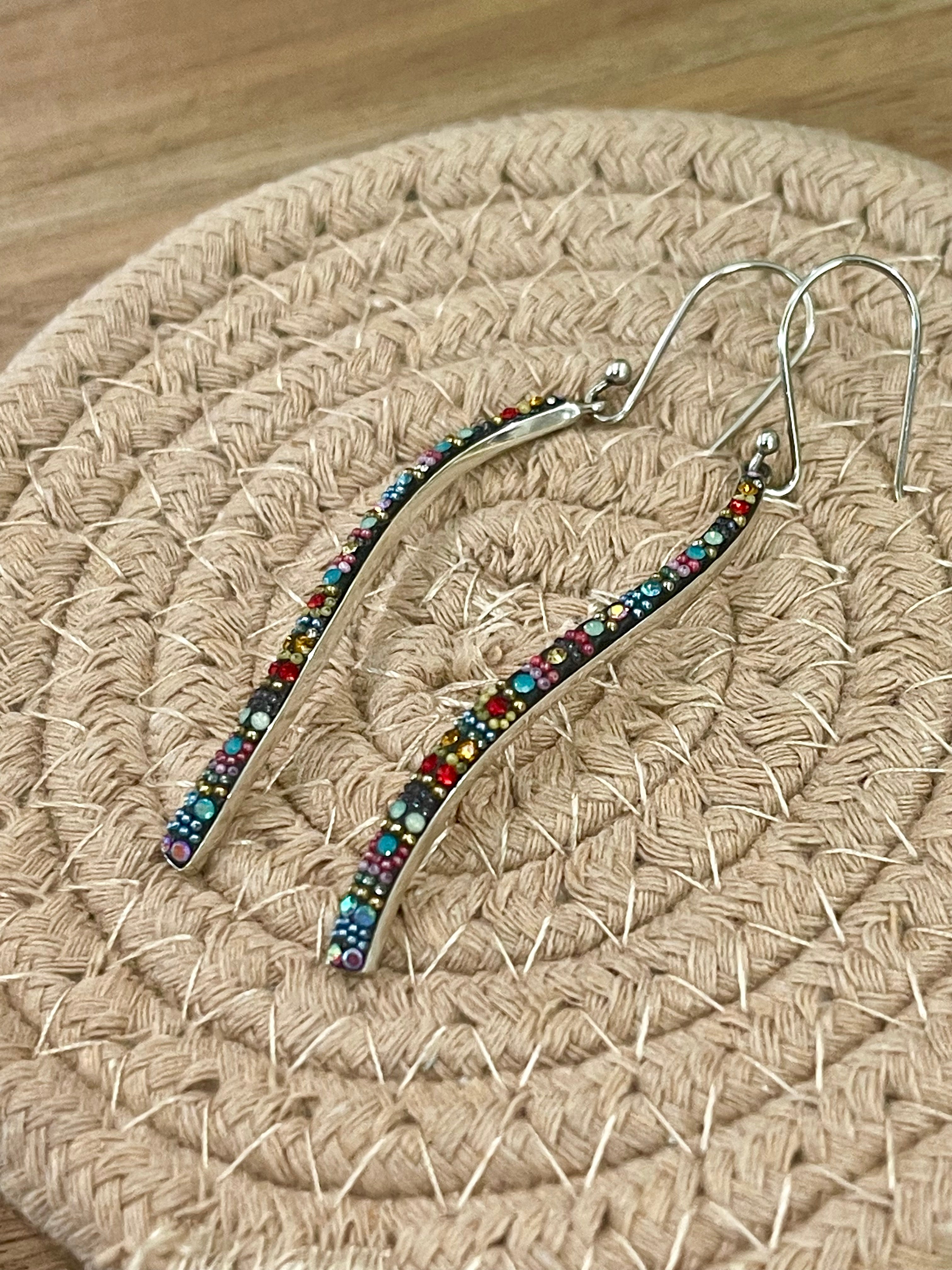 Handmade In Mexico Sterling Silver  , Multi Color Swarovski Crsytal Dangle Earrings