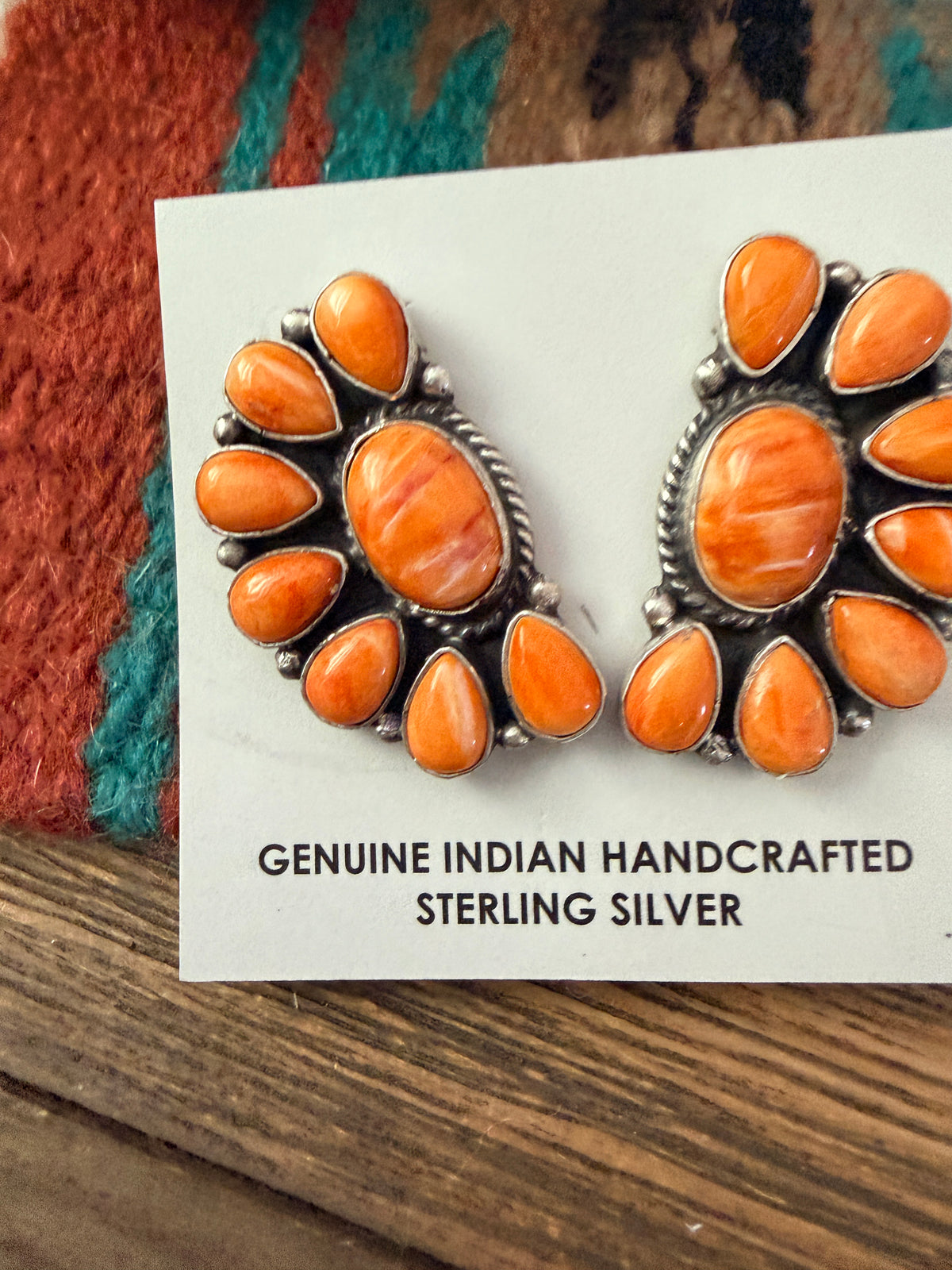 Handcrafted Spiny Oyster & Sterling Silver Cluster Post Earrings by Marcella James
