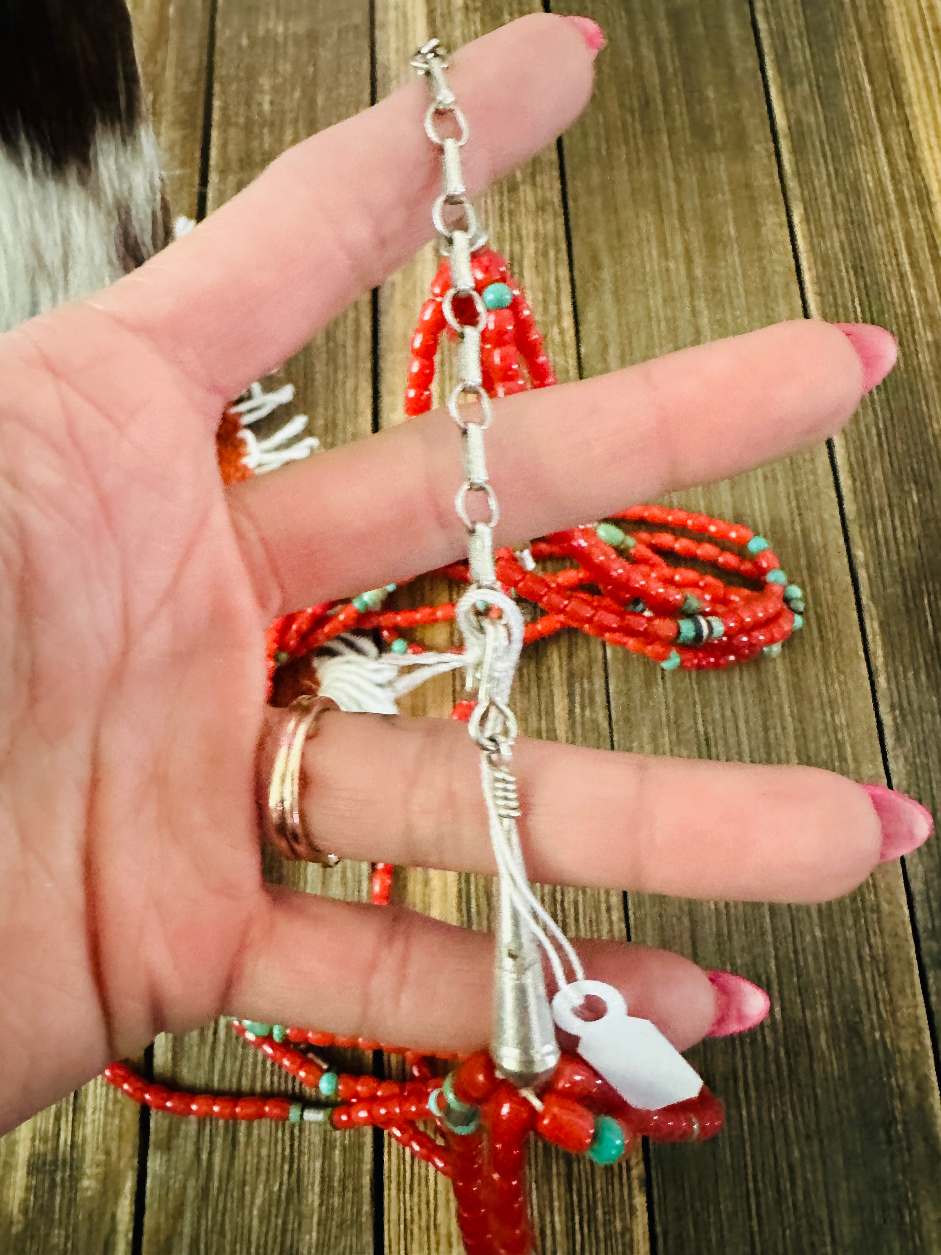 Handcrafted Coral & Sterling Silver 6-Strand Beaded Necklace