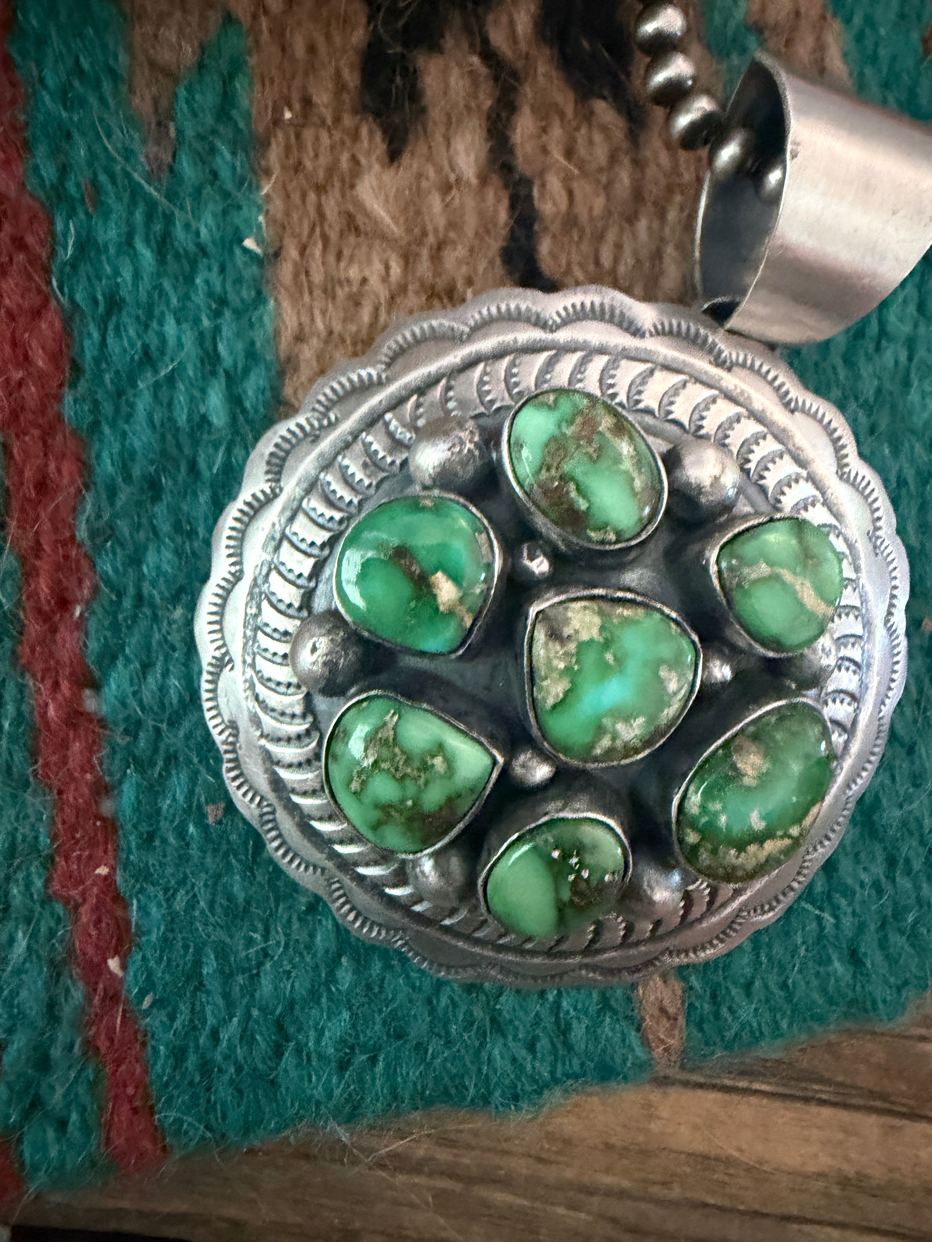 Handcrafted Sterling Silver & Sonoran Gold Turquoise Concho Pendant by Chimney Butte