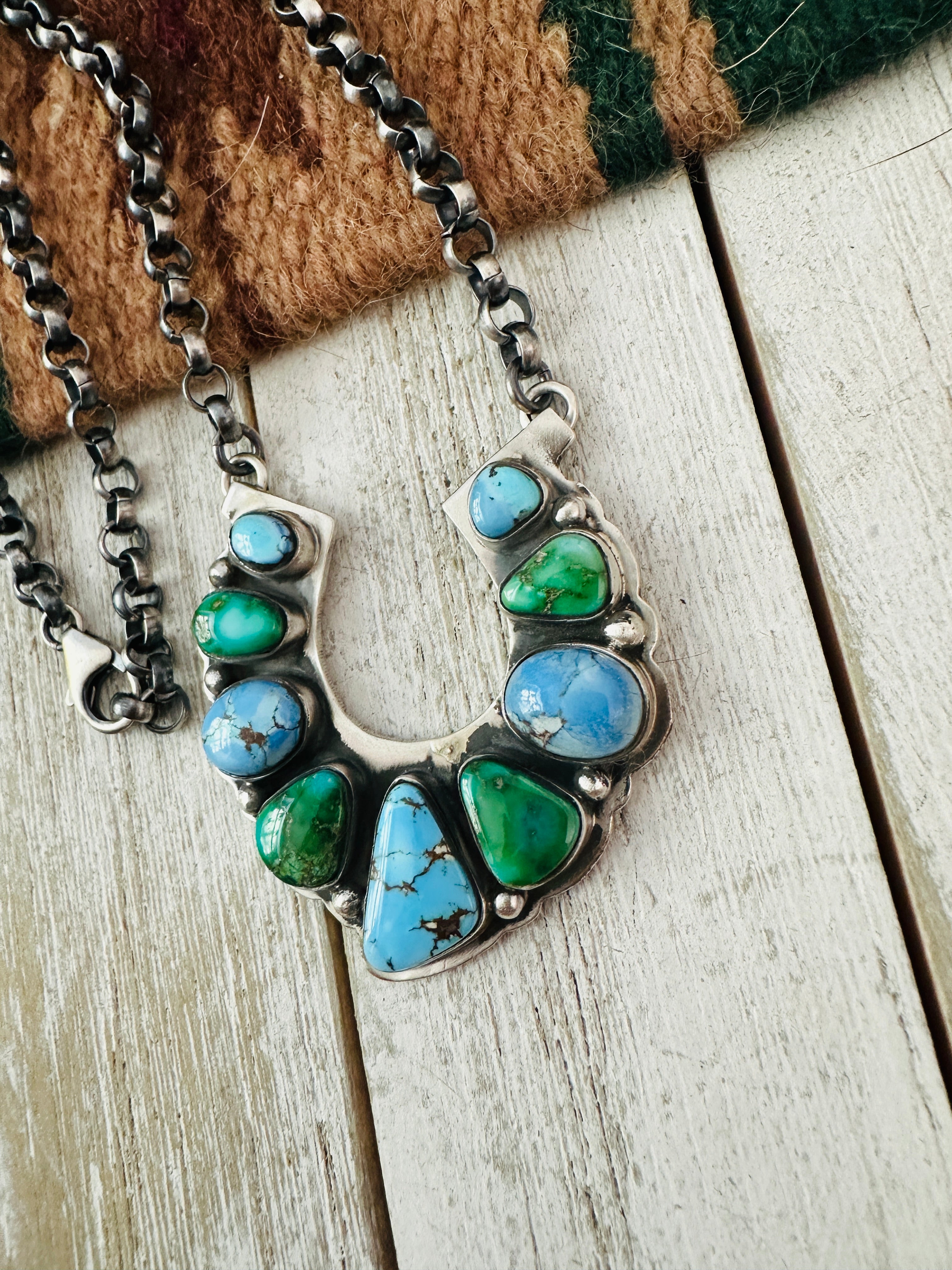 Navajo Turquoise & Sterling Silver Horseshoe Necklace