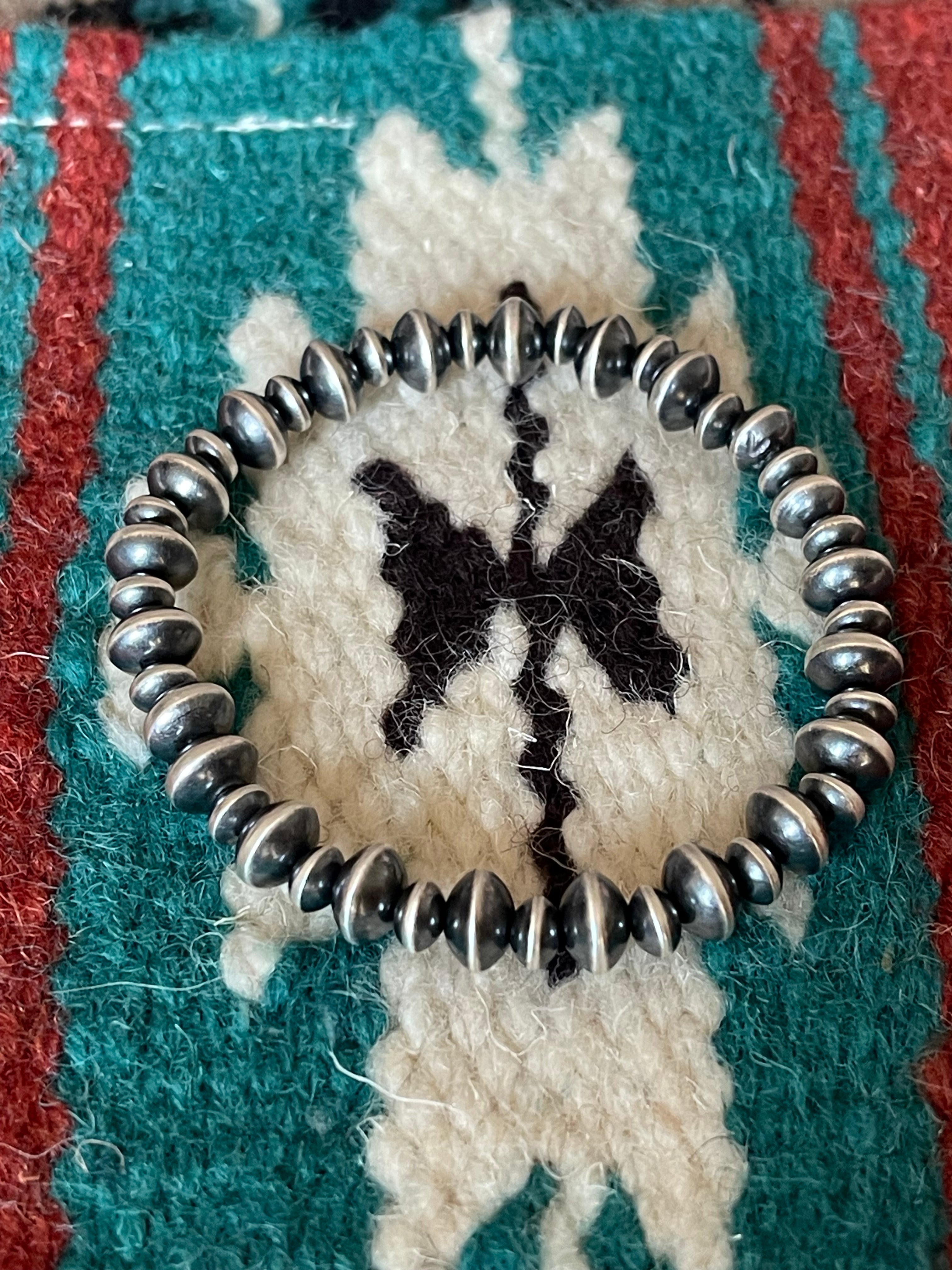 Vinita Cowboy Navajo Handmade 5mm-6mm Sterling Silver Beaded Stretch Bracelet