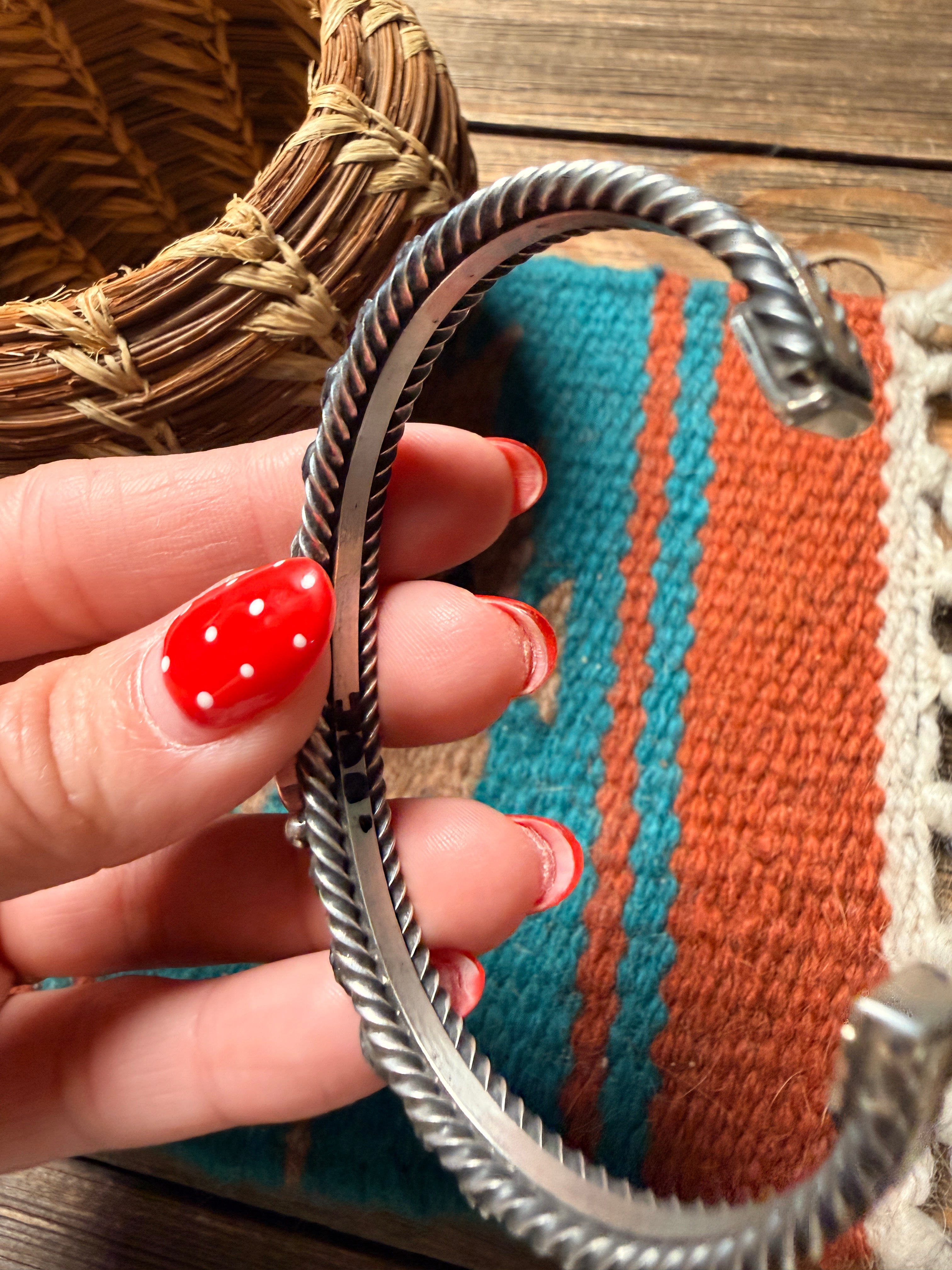 Handcrafted Sterling Silver and Coral Cuff Bracelet by Albert Jake