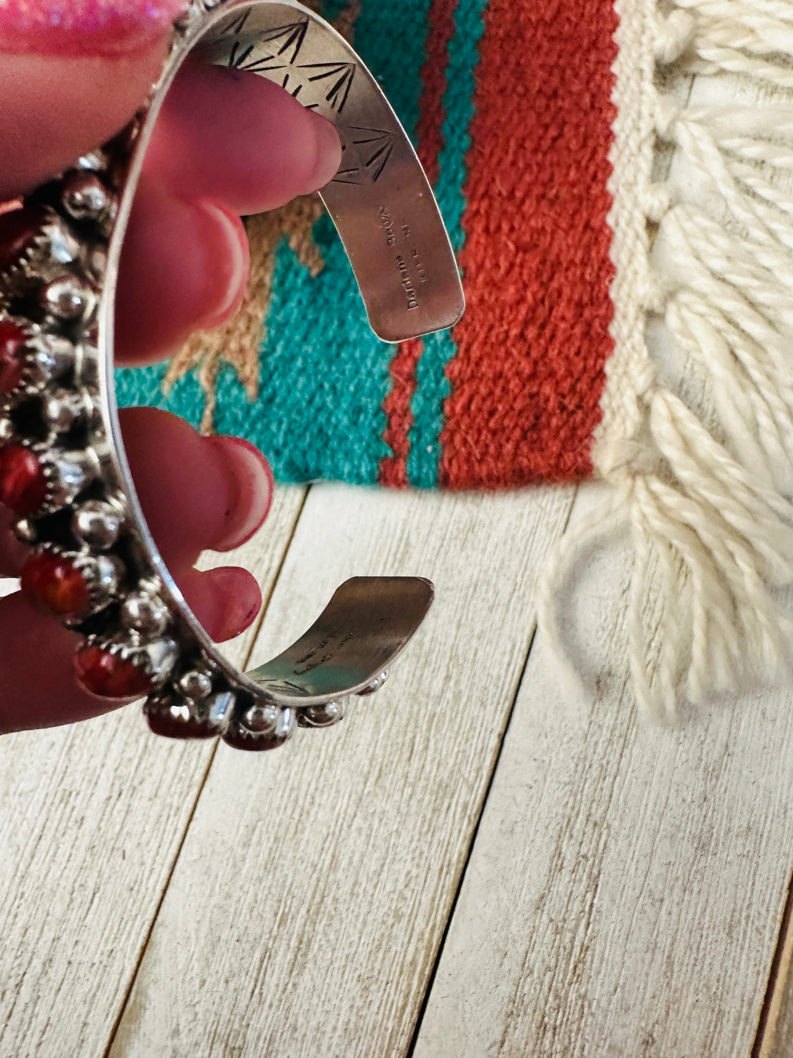 Navajo Red Spiny & Sterling Silver Cuff Bracelet by Darlene Begay