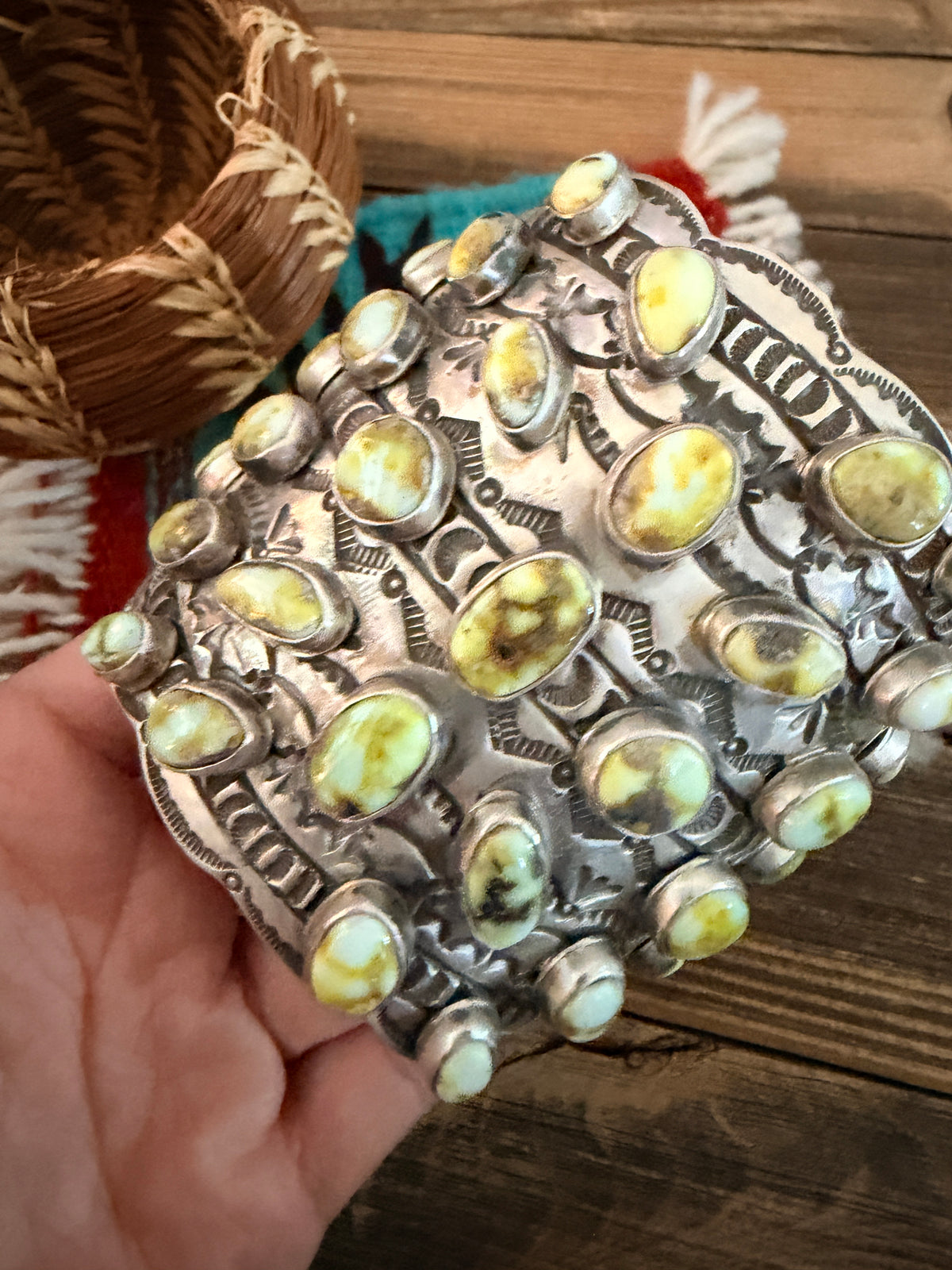 Handcrafted Palomino Turquoise & Sterling Silver Cuff Bracelet by Leroy James