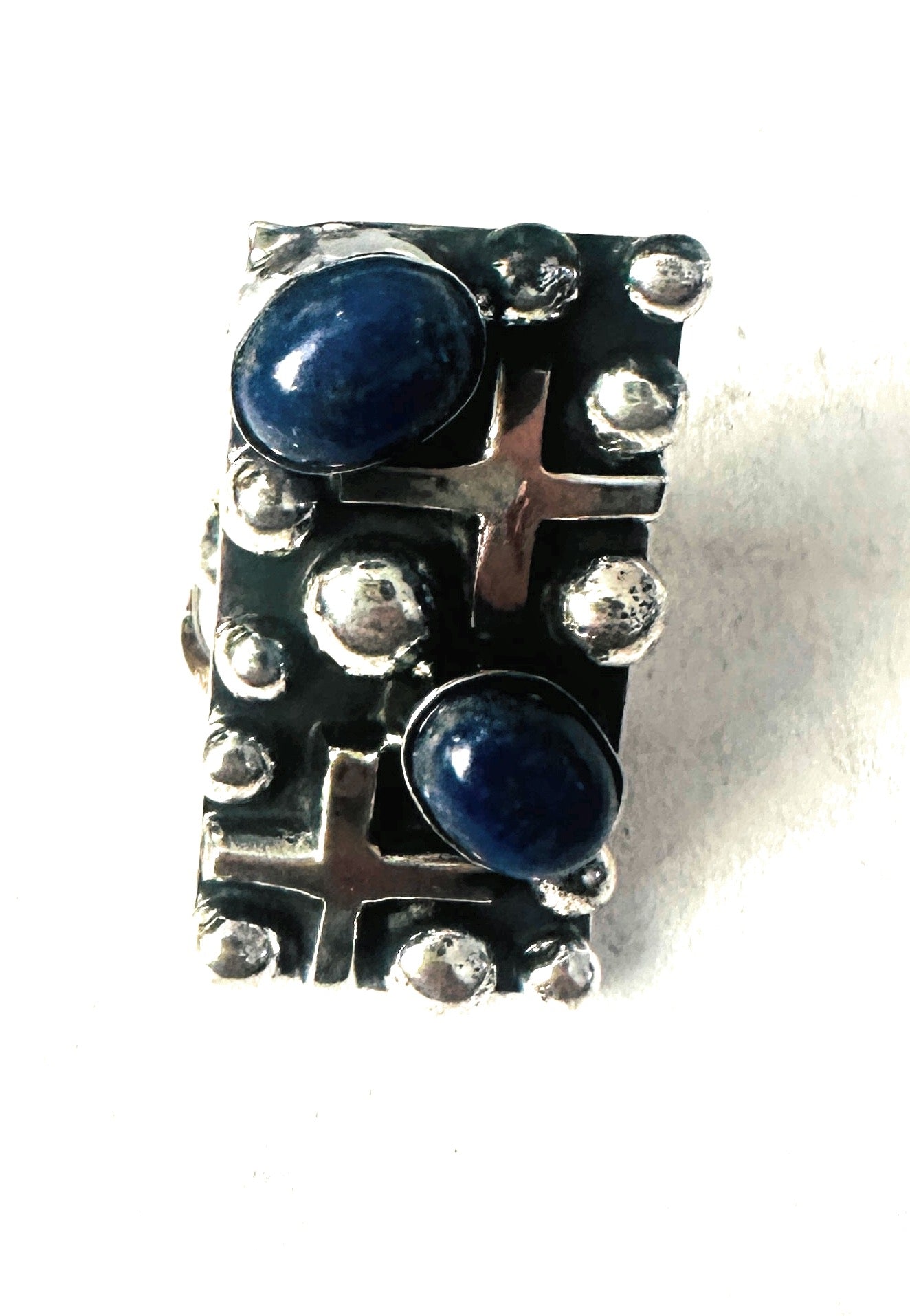 Navajo Lapis & Sterling Silver Cross Ring Size 8.25 by Chimney Butte