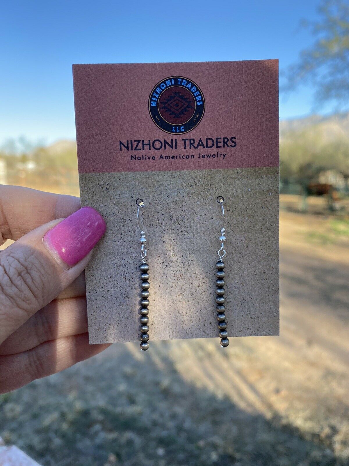 Navajo Sterling Silver 3mm Navajo Pearl Dangle  Earrings 2”