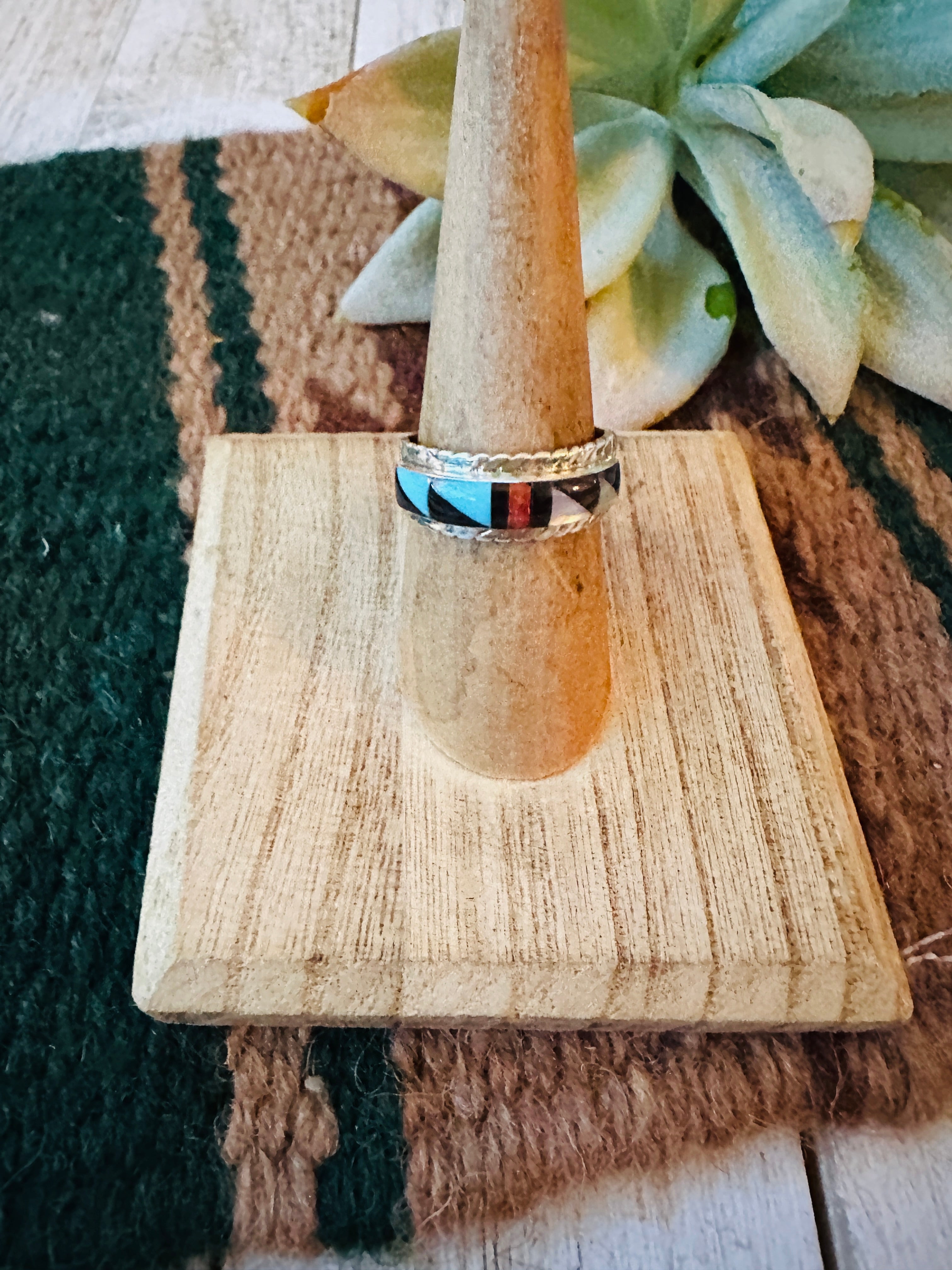 Zuni Sterling Silver & Multi Stone Inlay Ring