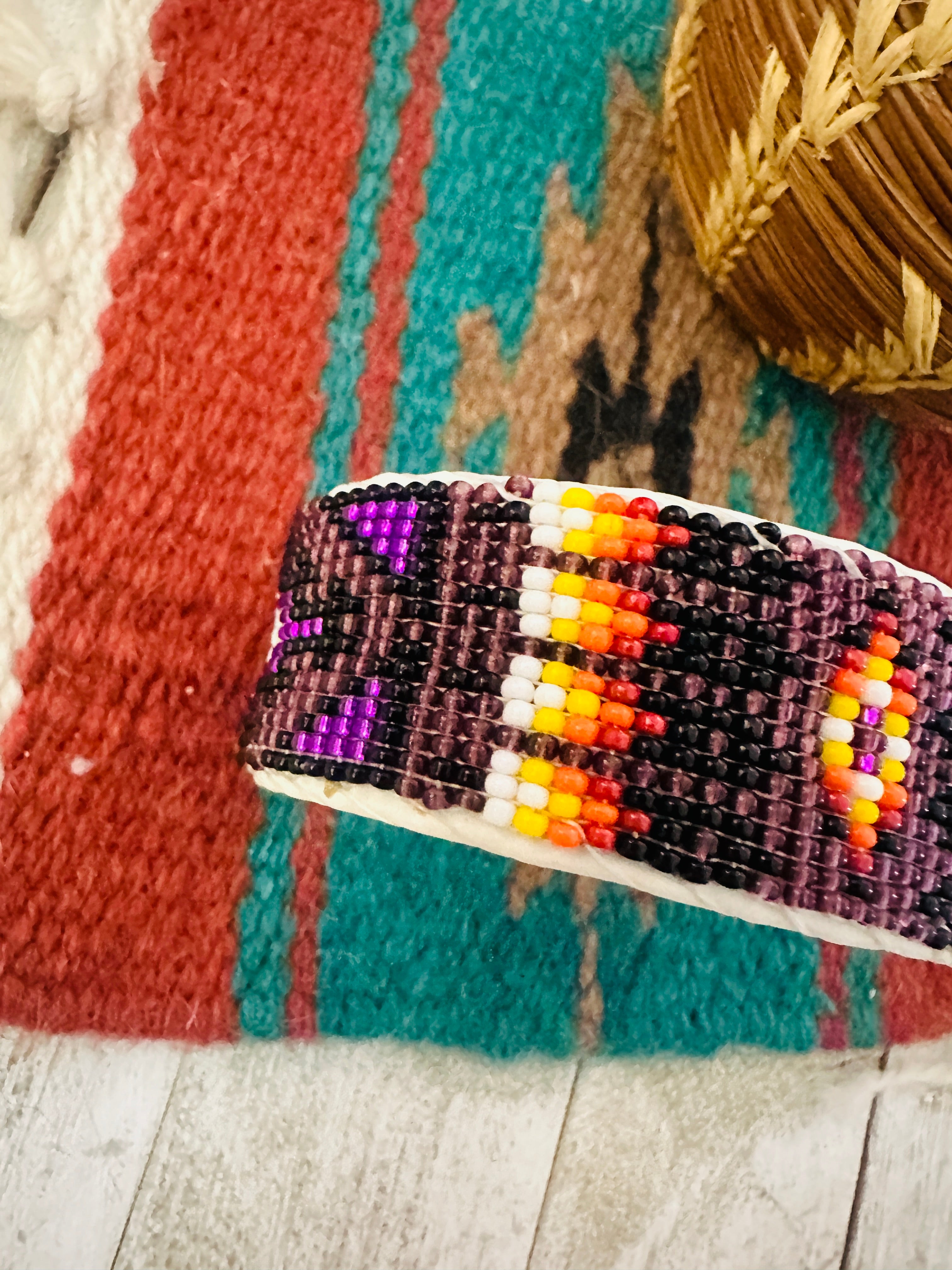 Viva Apparel Handmade Beaded Leather Cuff Bracelet Set - 3 Piece, Indian Star Design, Black/Red/Yellow