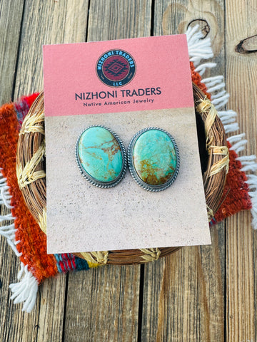 Handcrafted Sterling Silver & Royston Turquoise Post Earrings