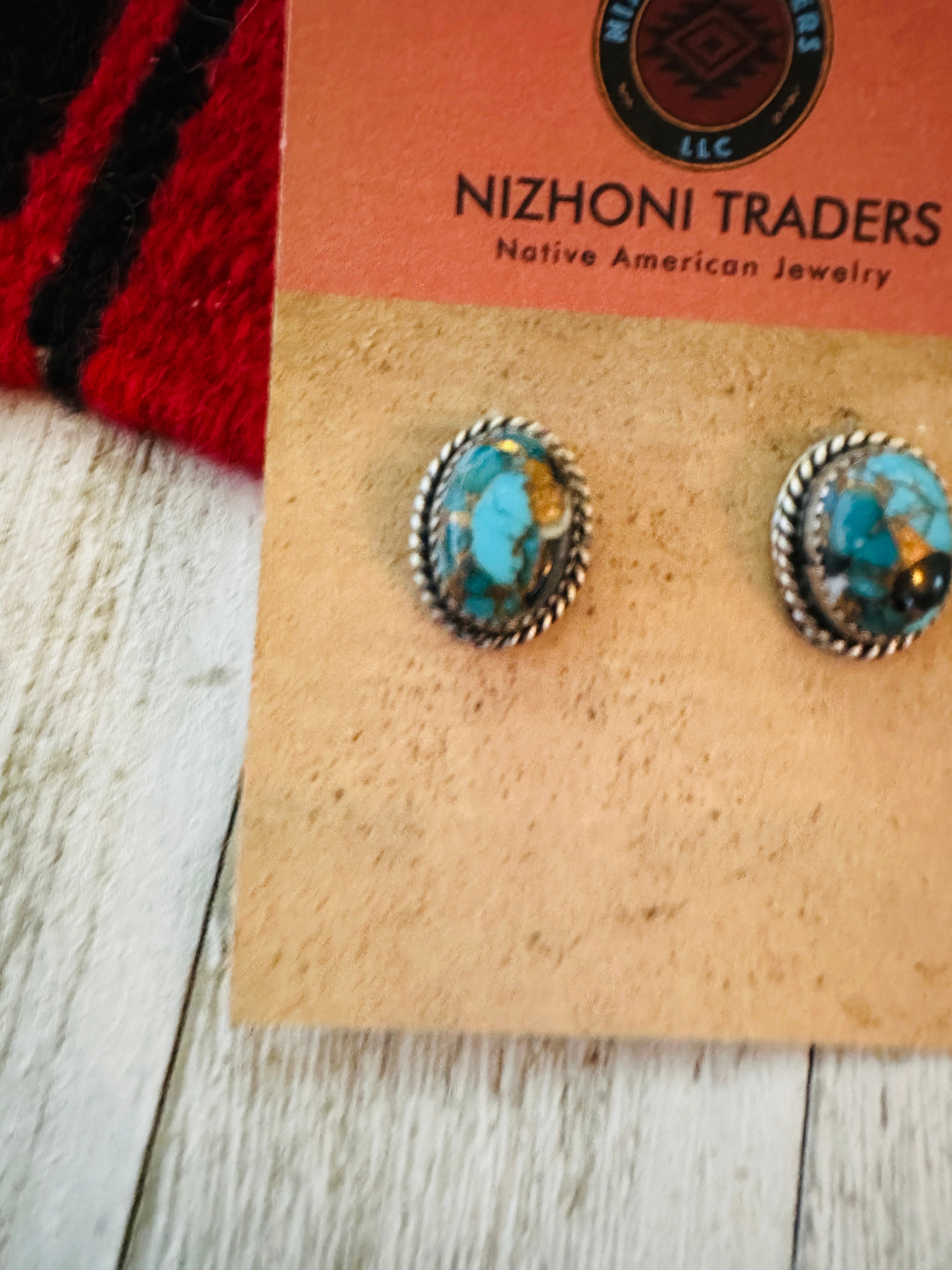 Handcrafted Sterling Silver & Blue Mojave Stud Earrings