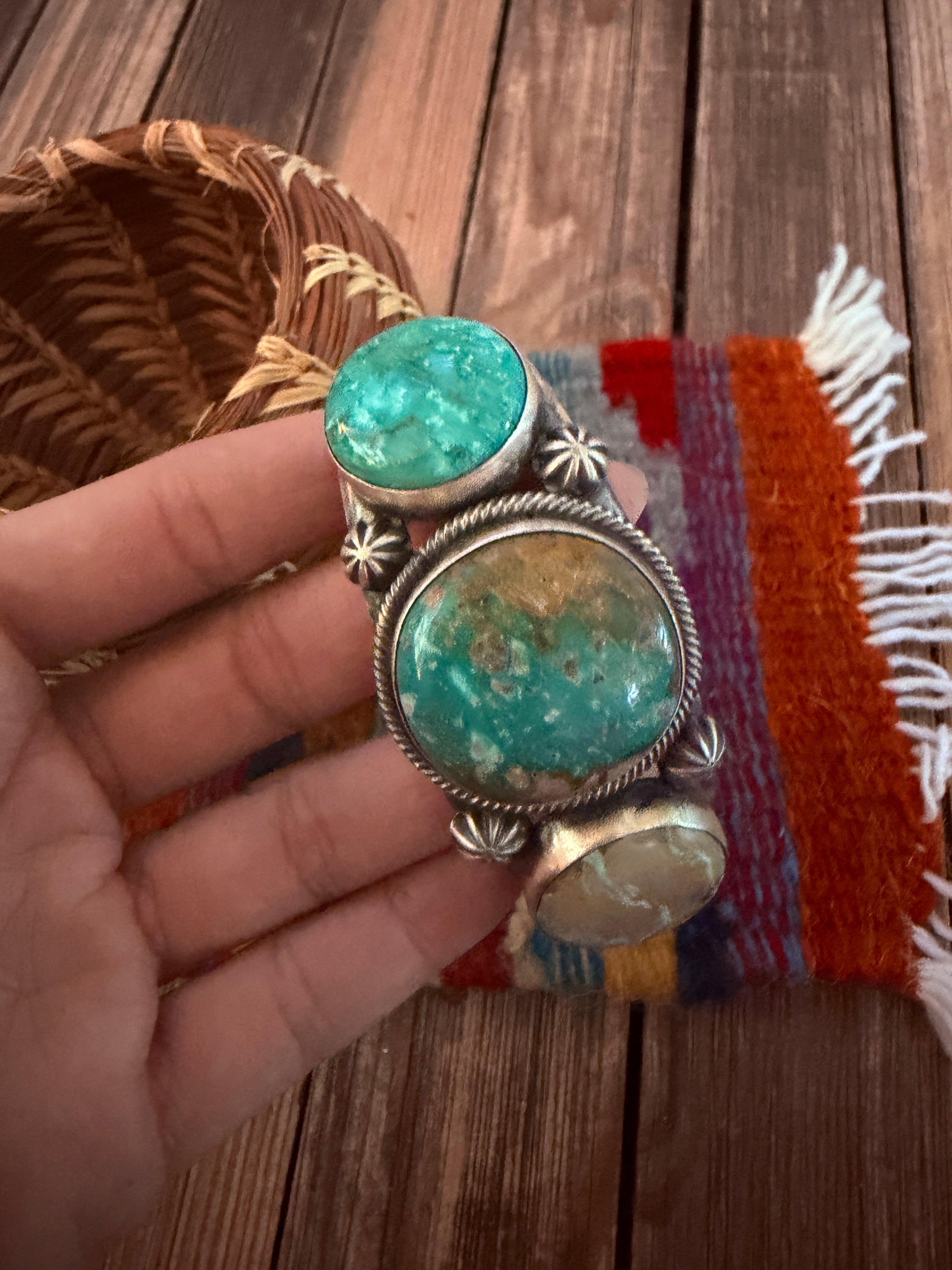 Handcrafted Sterling Silver and Turquoise Cuff Bracelet by Paul Livingston
