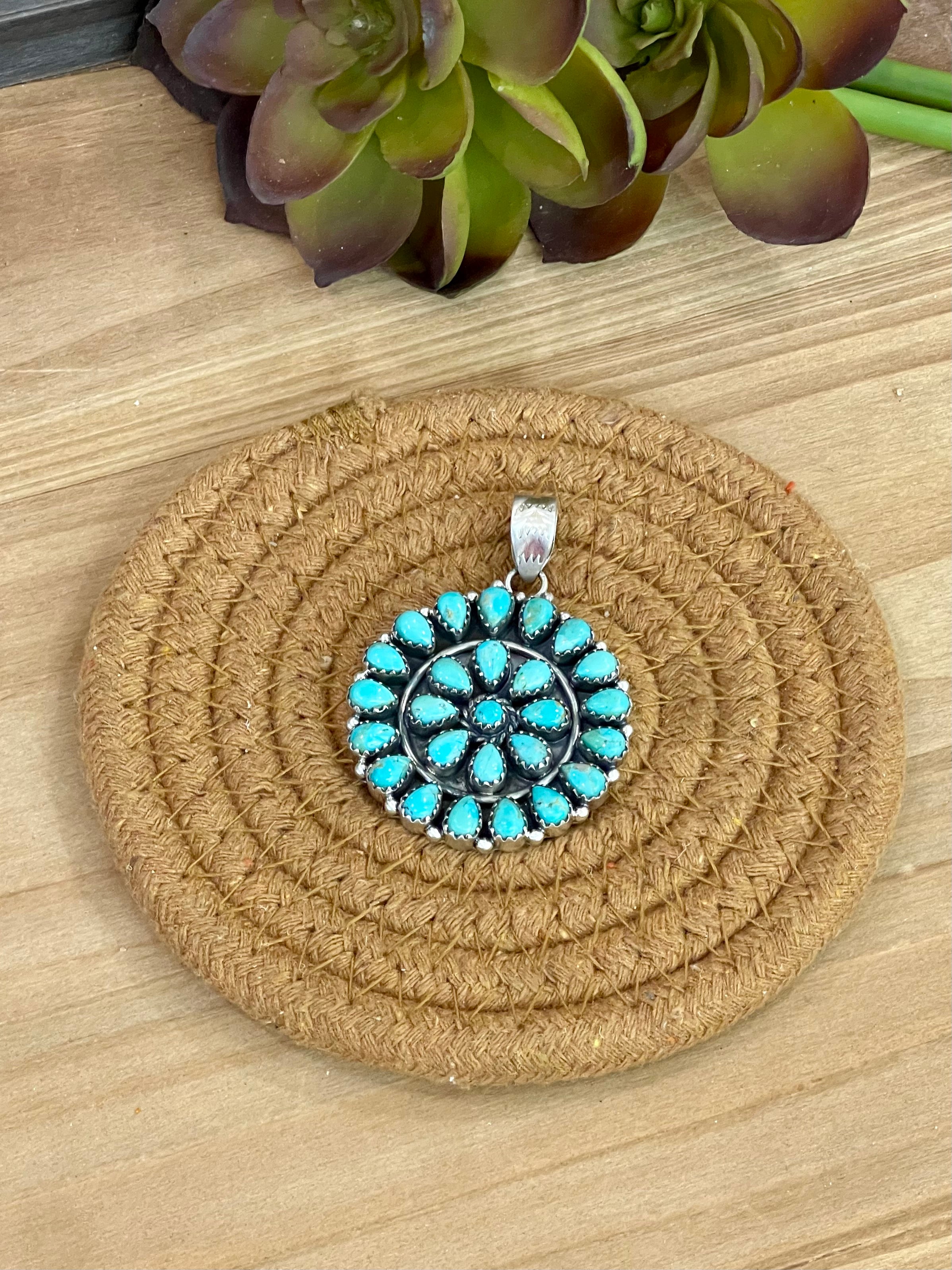 Handmade Sterling Silver & Turquoise Cluster Pendant
