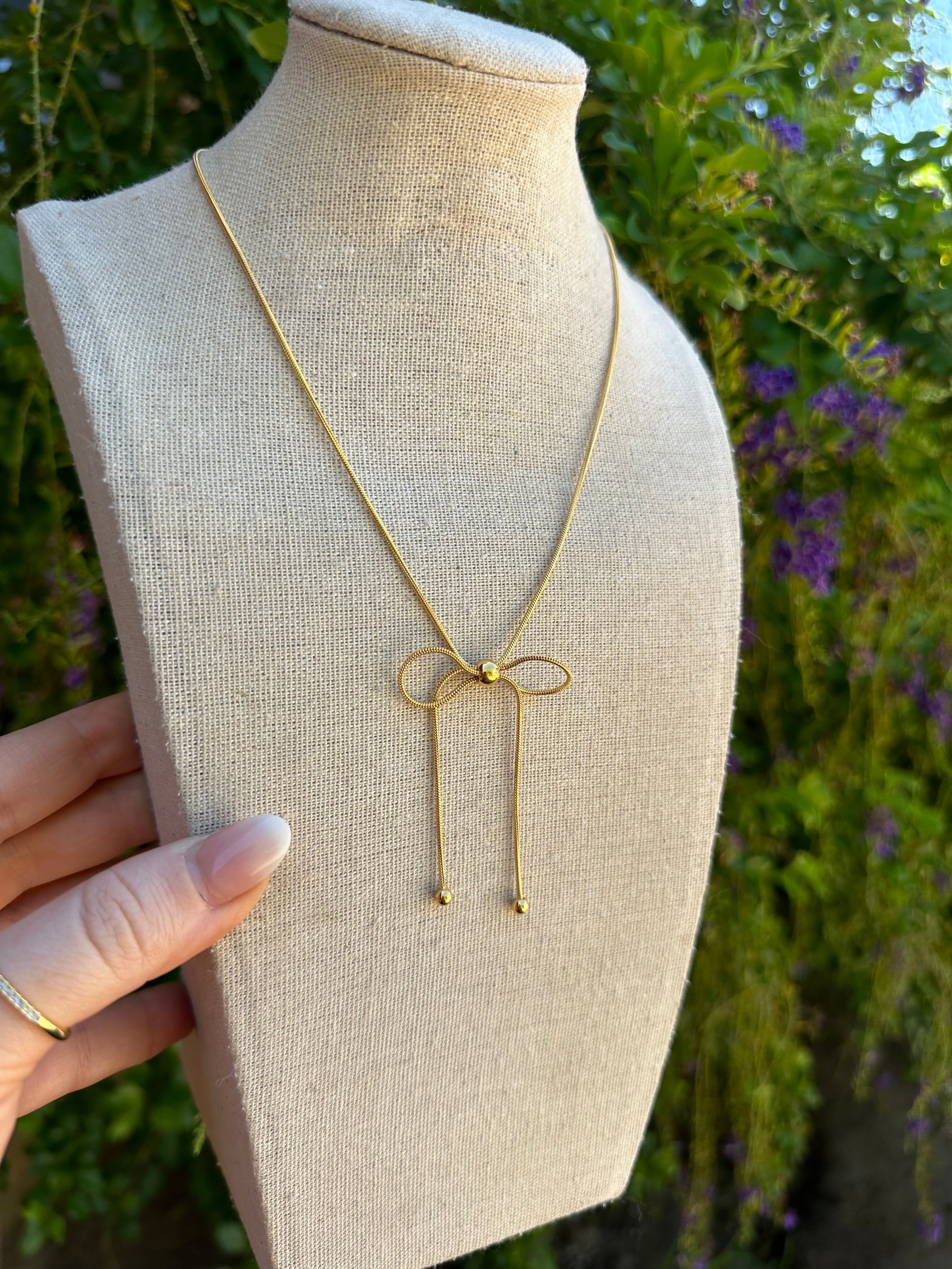 “The Golden Collection”  BOW NECKLACE Handmade 18k Gold Plated Necklace