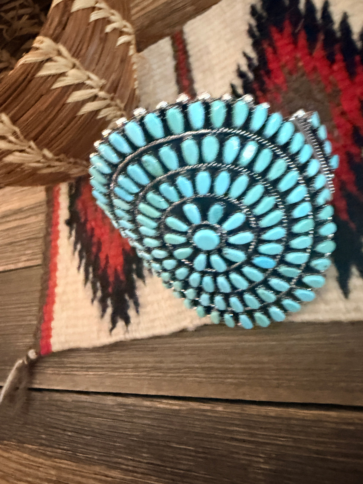 Handcrafted Sleeping Beauty Turquoise & Sterling Silver Cluster Cuff Bracelet