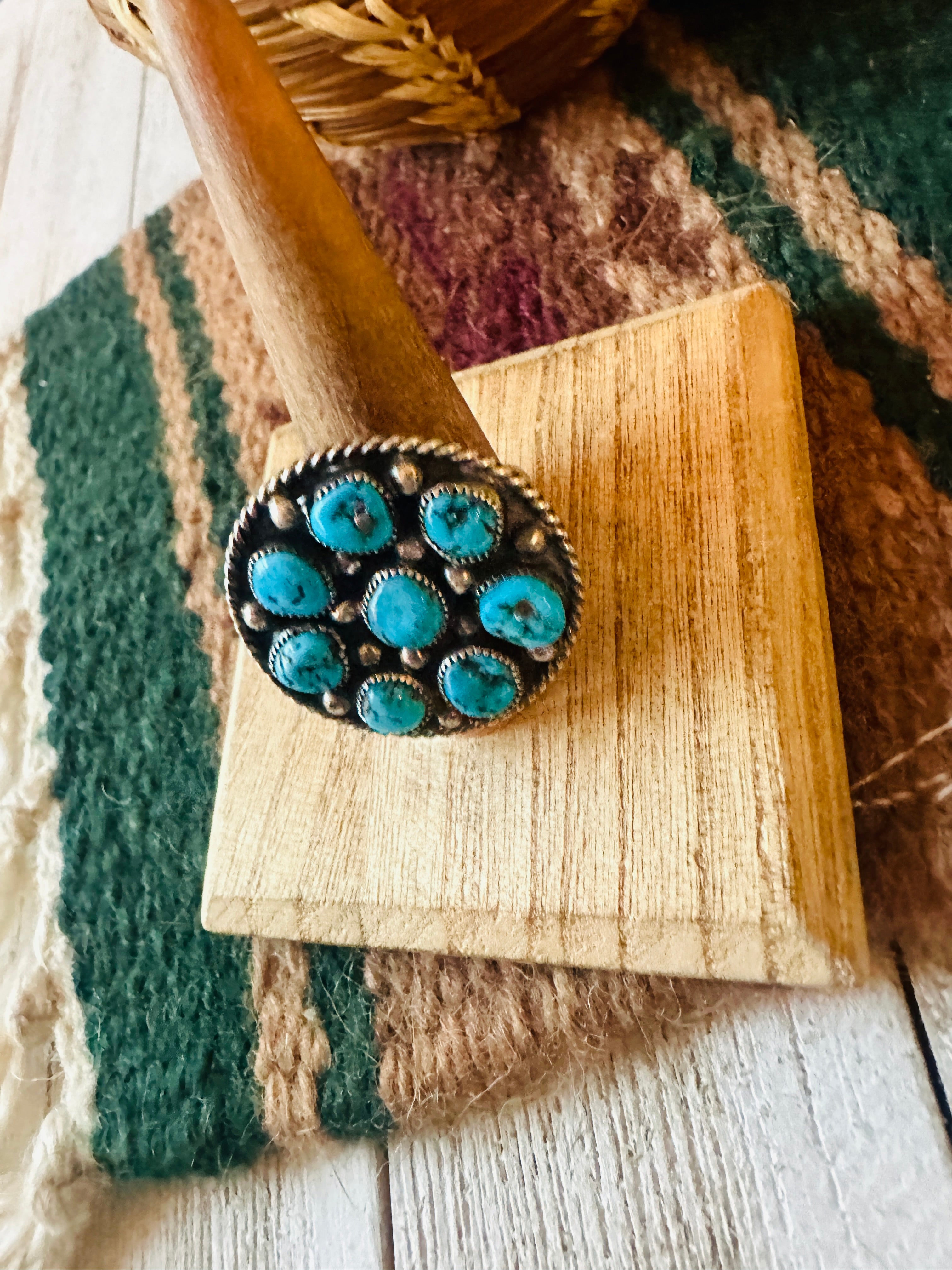 Navajo Sterling Silver & Kingman Turquoise Adjustable Ring