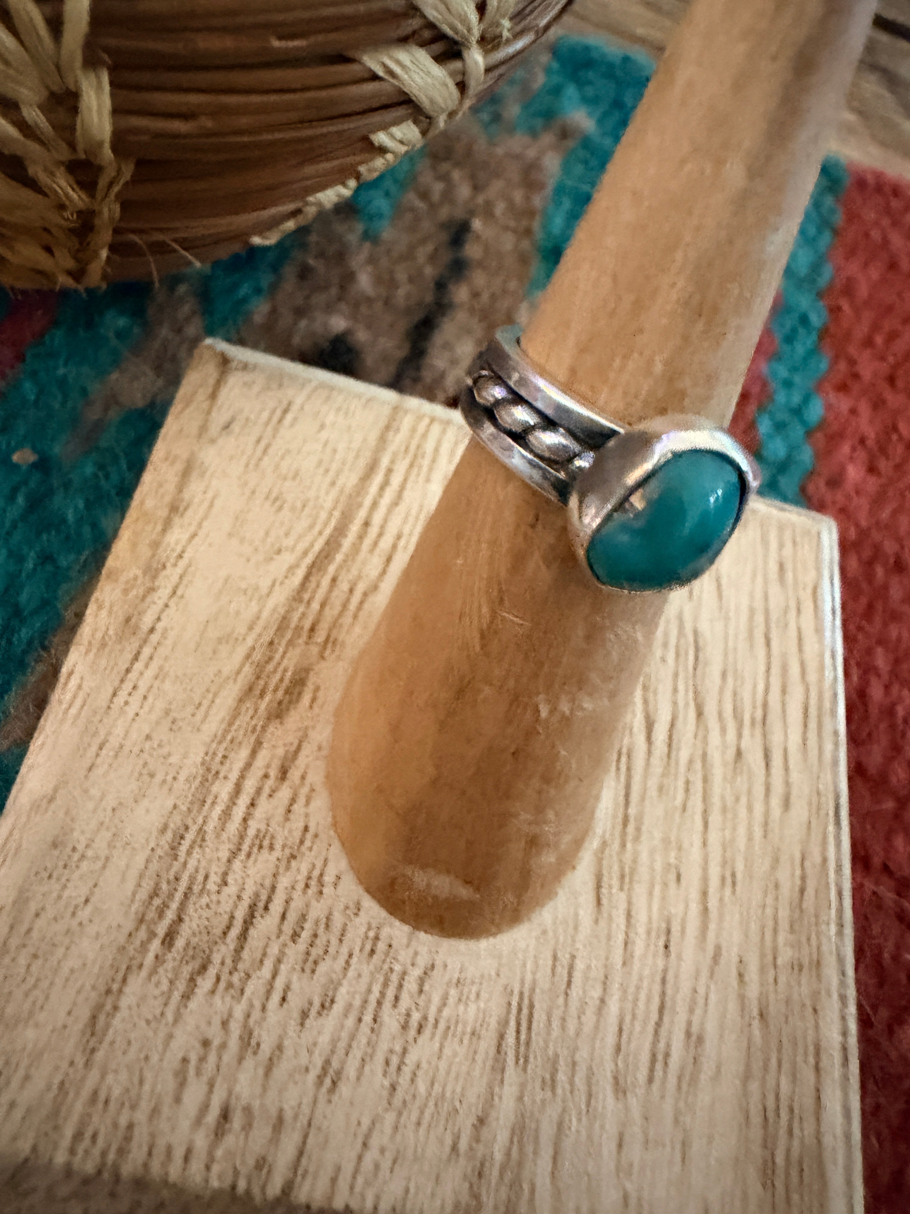 Handcrafted Turquoise & Sterling Silver Band Ring Size 4.5