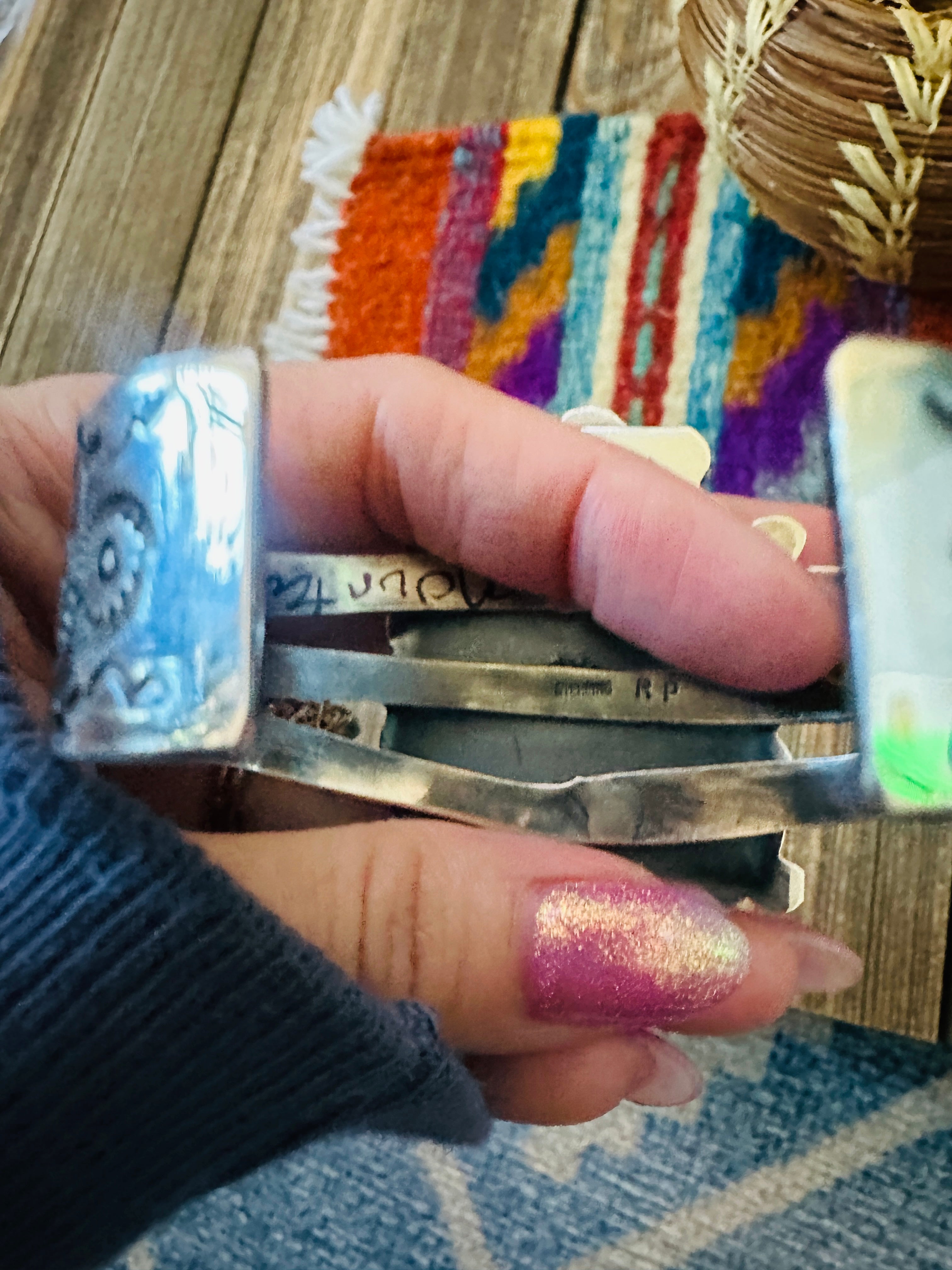 Handcrafted Pilot Mountain Turquoise & Sterling Silver Cuff Bracelet by Rosella Paxson