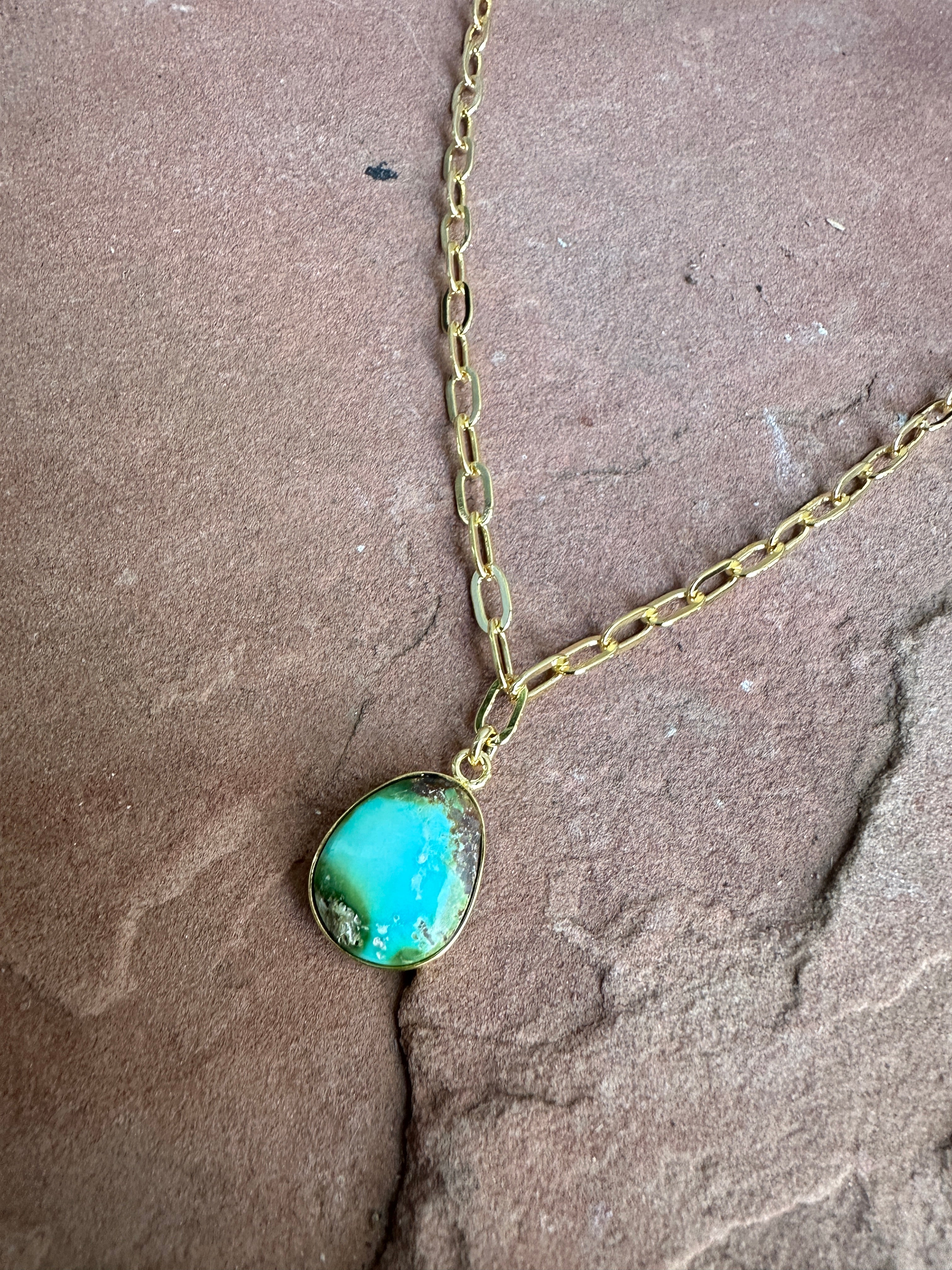 “The Golden Collection” THE SONORAN Handmade Natural Sonoran Mountain Turquoise 14k Gold Plated Necklace STYLE 1