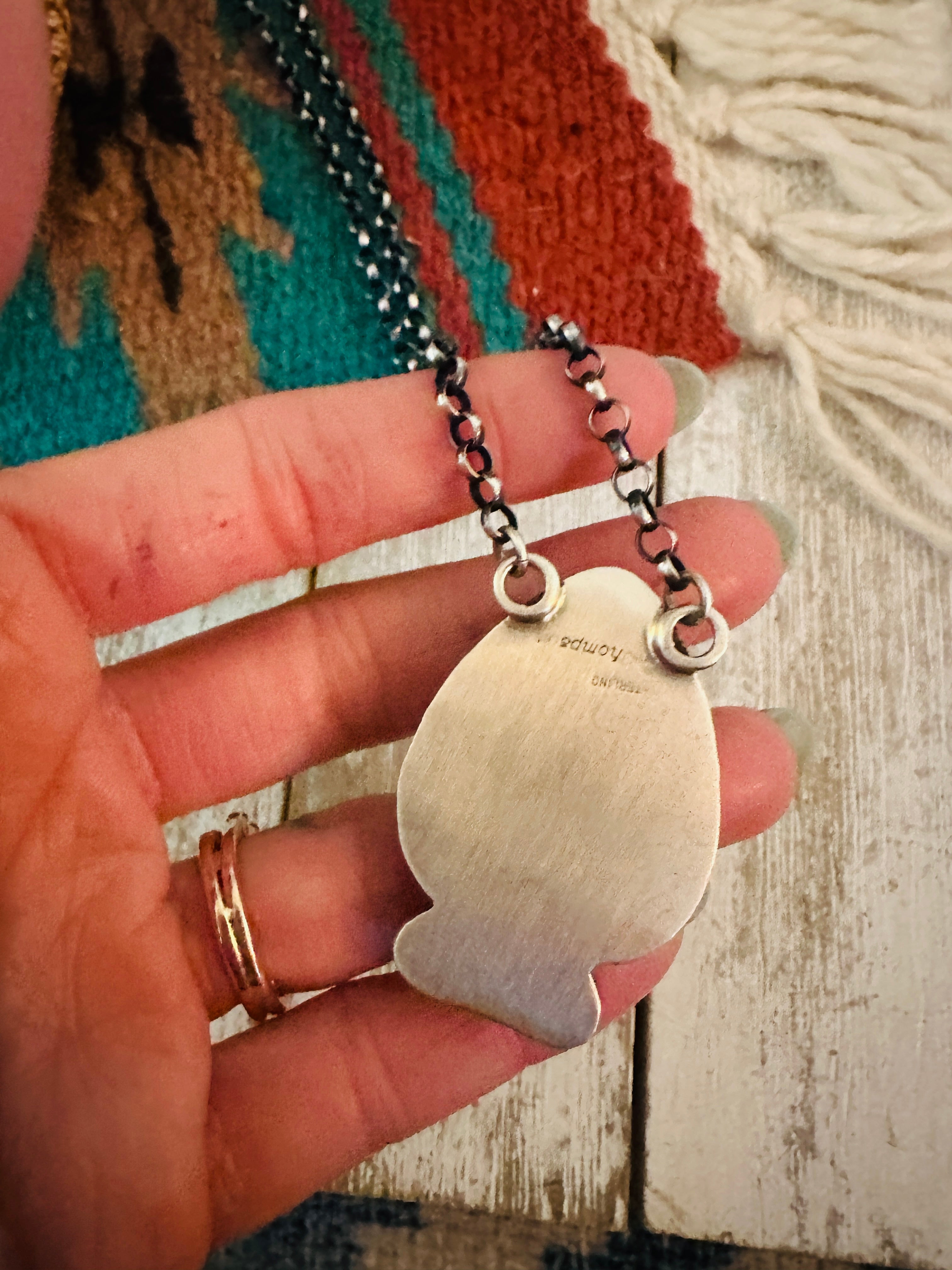 Navajo Sterling Silver & Multi Stone Inlay Spade Necklace