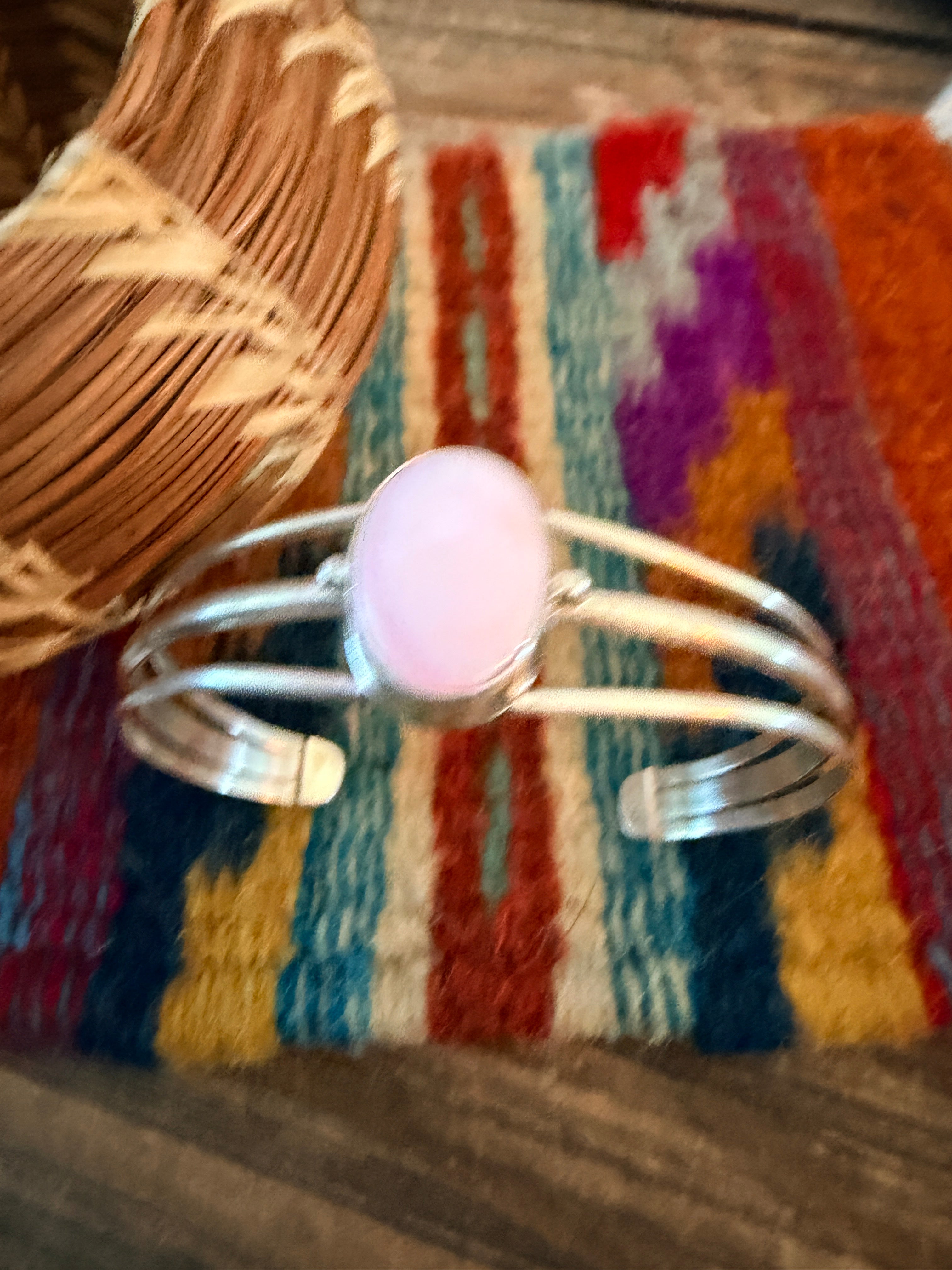 Handcrafted Queen Pink Conch & Sterling Silver Cuff Bracelet