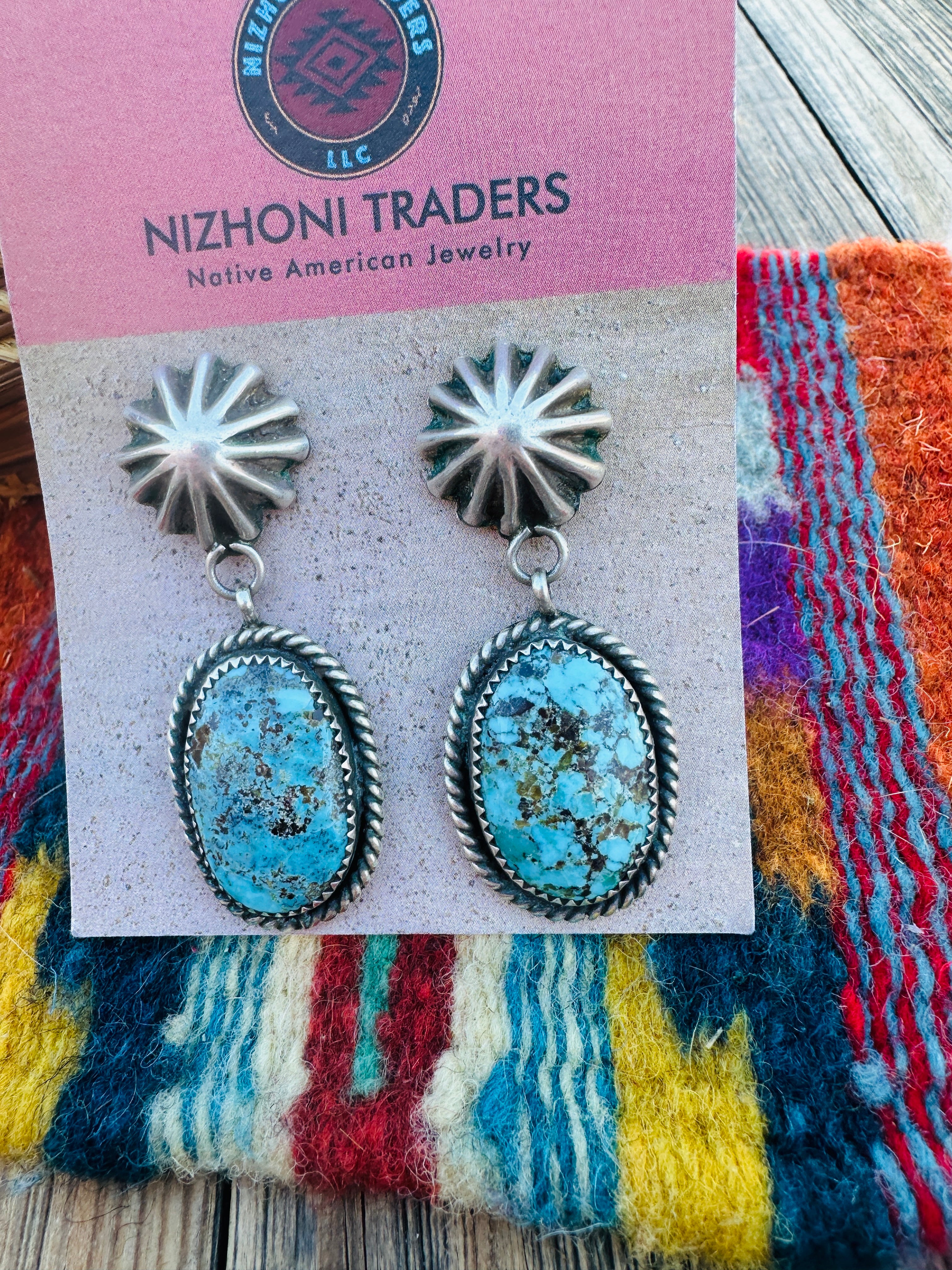 Handcrafted Old Pawn Sterling Silver & Turquoise Dangle Earrings