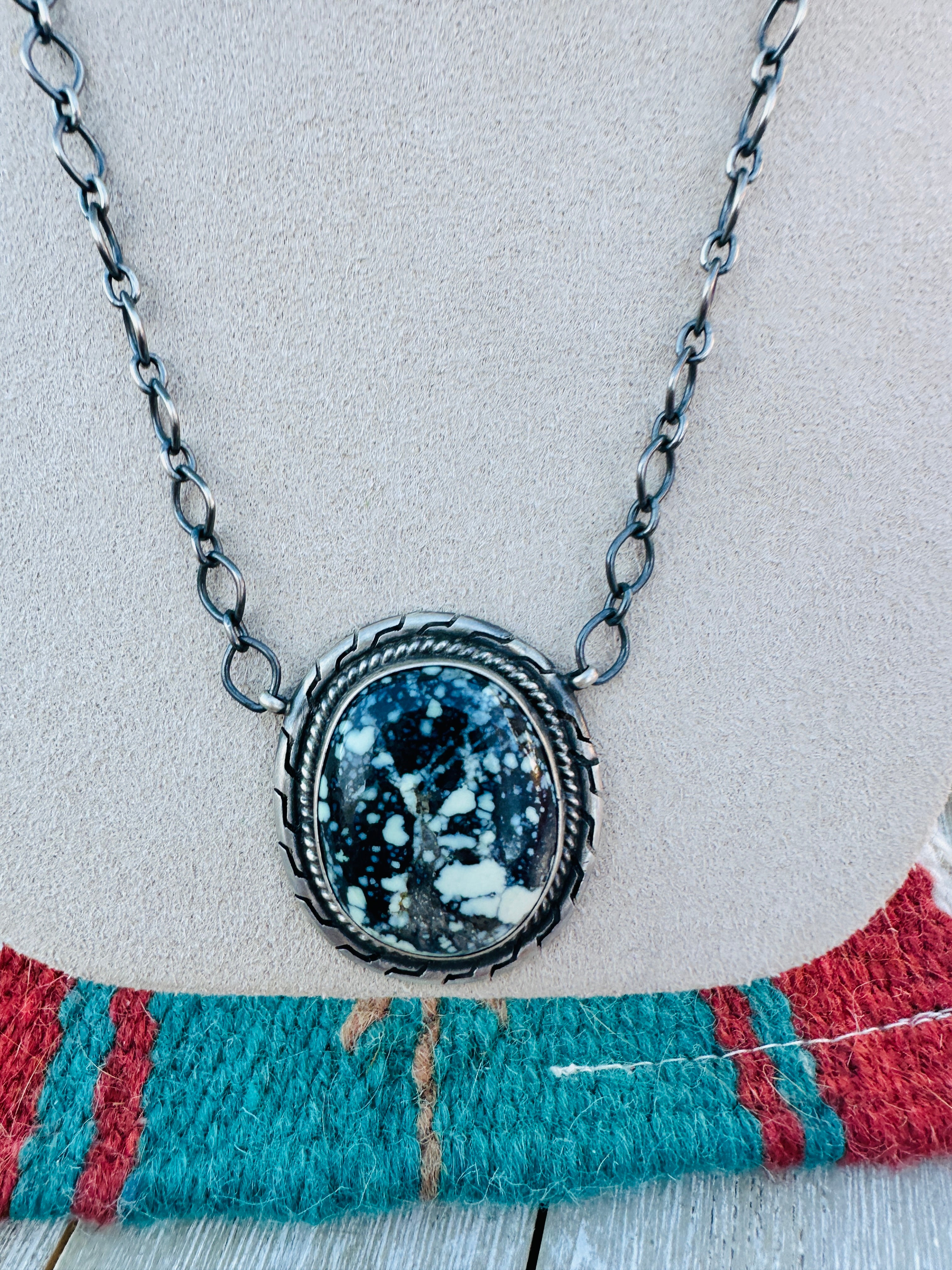 Handcrafted Sterling Silver 18” Link Chain & Tibetan Turquoise Necklace