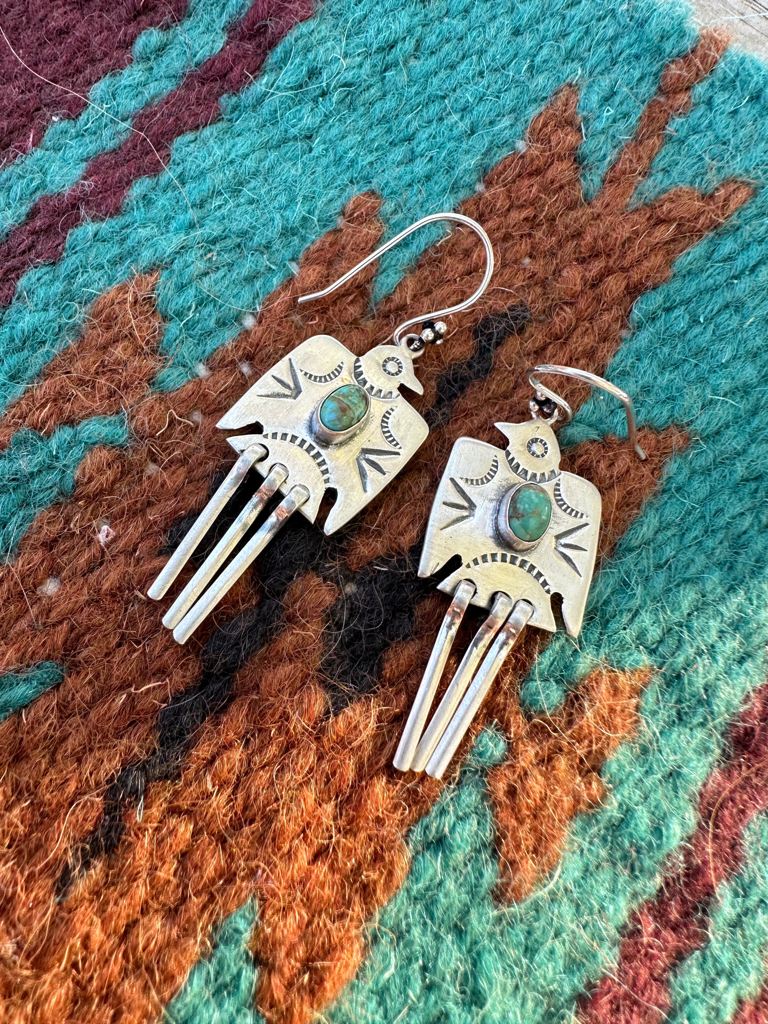 Handmade Turquoise & Sterling Silver Thunderbird Dangle Earrings STYLE 2