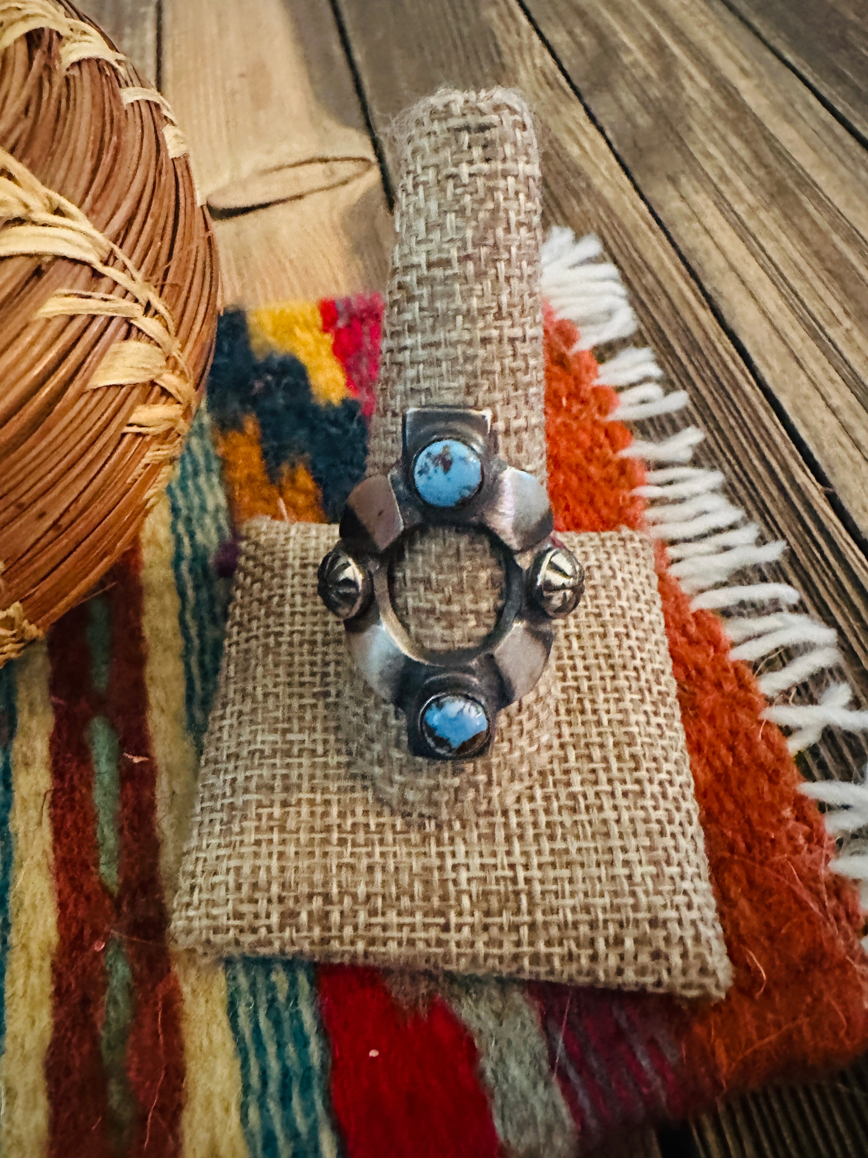 Handcrafted Golden Hills Turquoise & Sterling Silver Ring Size 11 by Chimney Butte