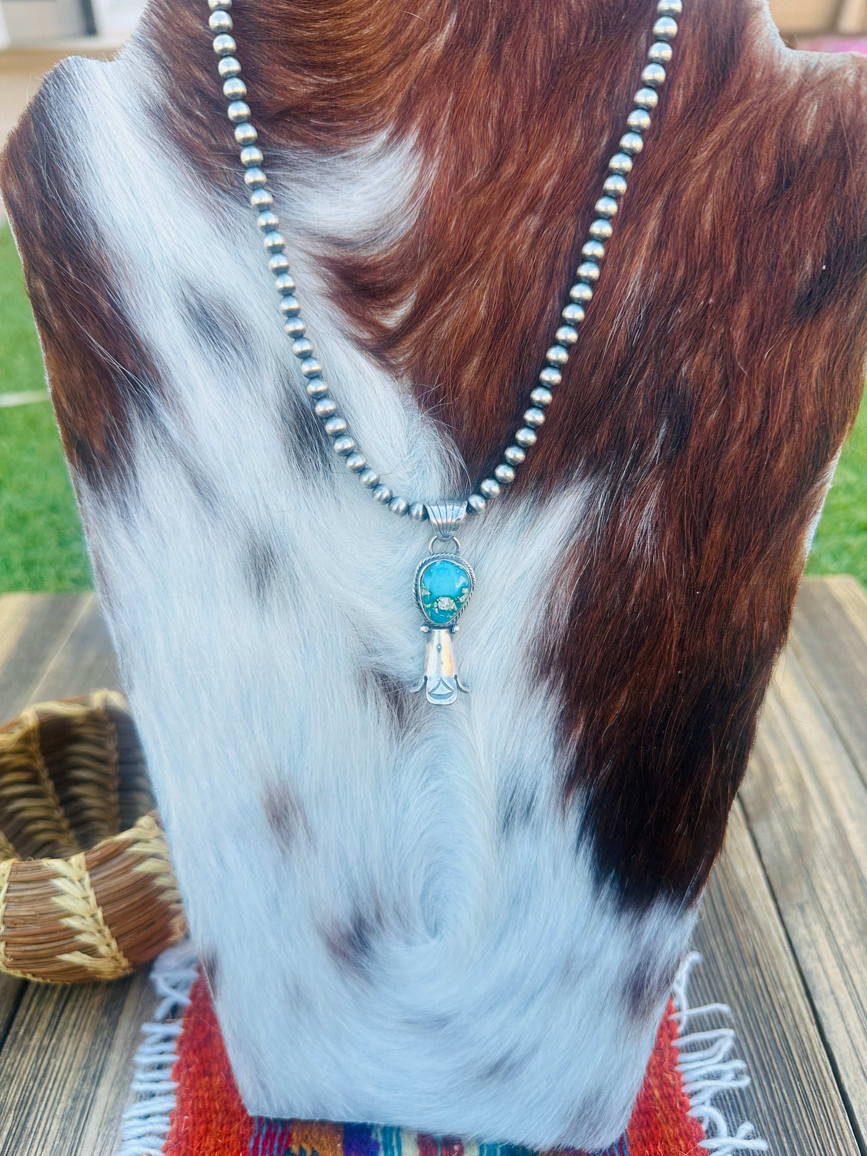 Handcrafted Turquoise & Sterling Silver Beaded Blossom Necklace