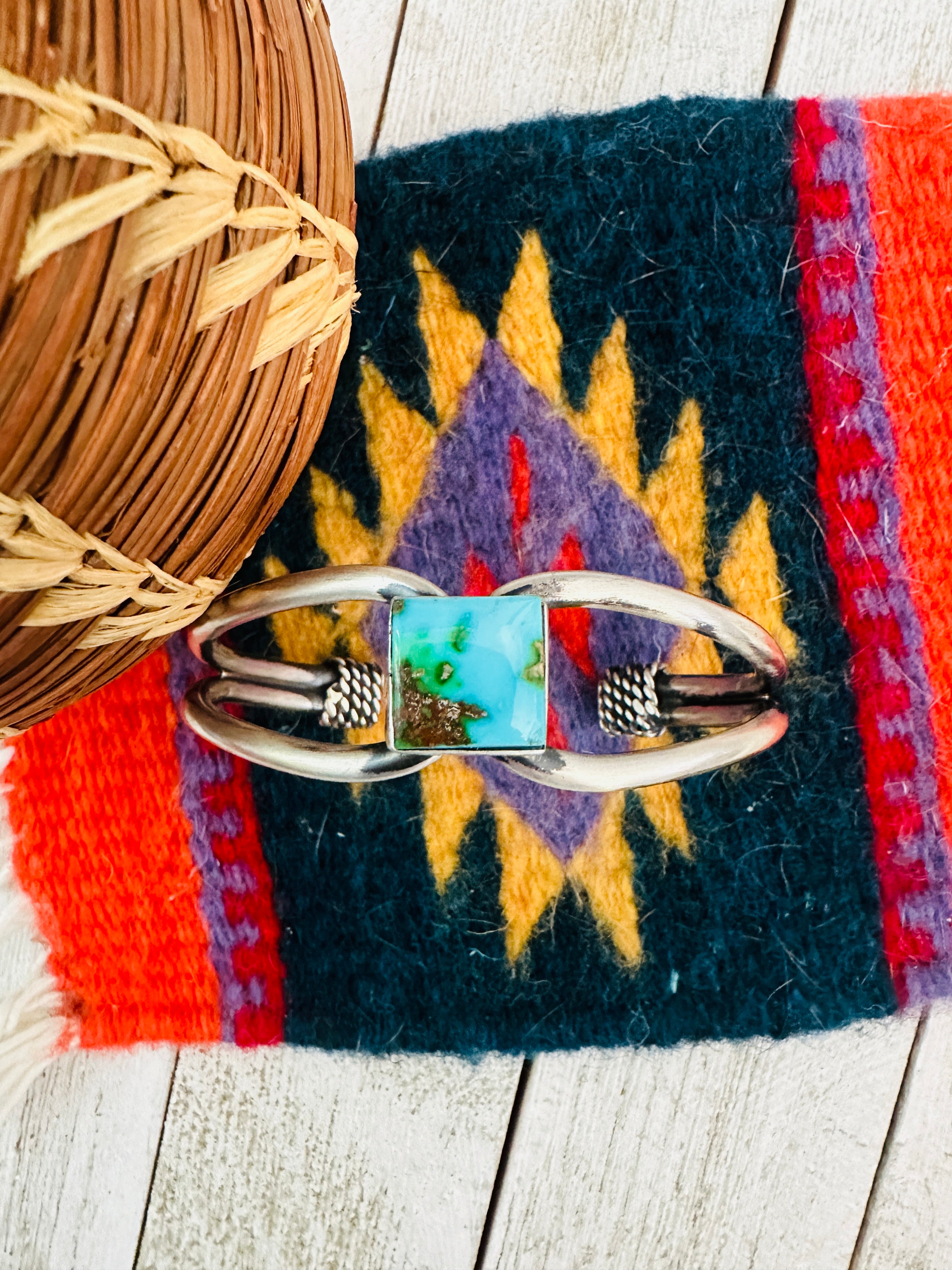 Navajo Sonoran Gold Turquoise & Sterling Silver Cuff Bracelet