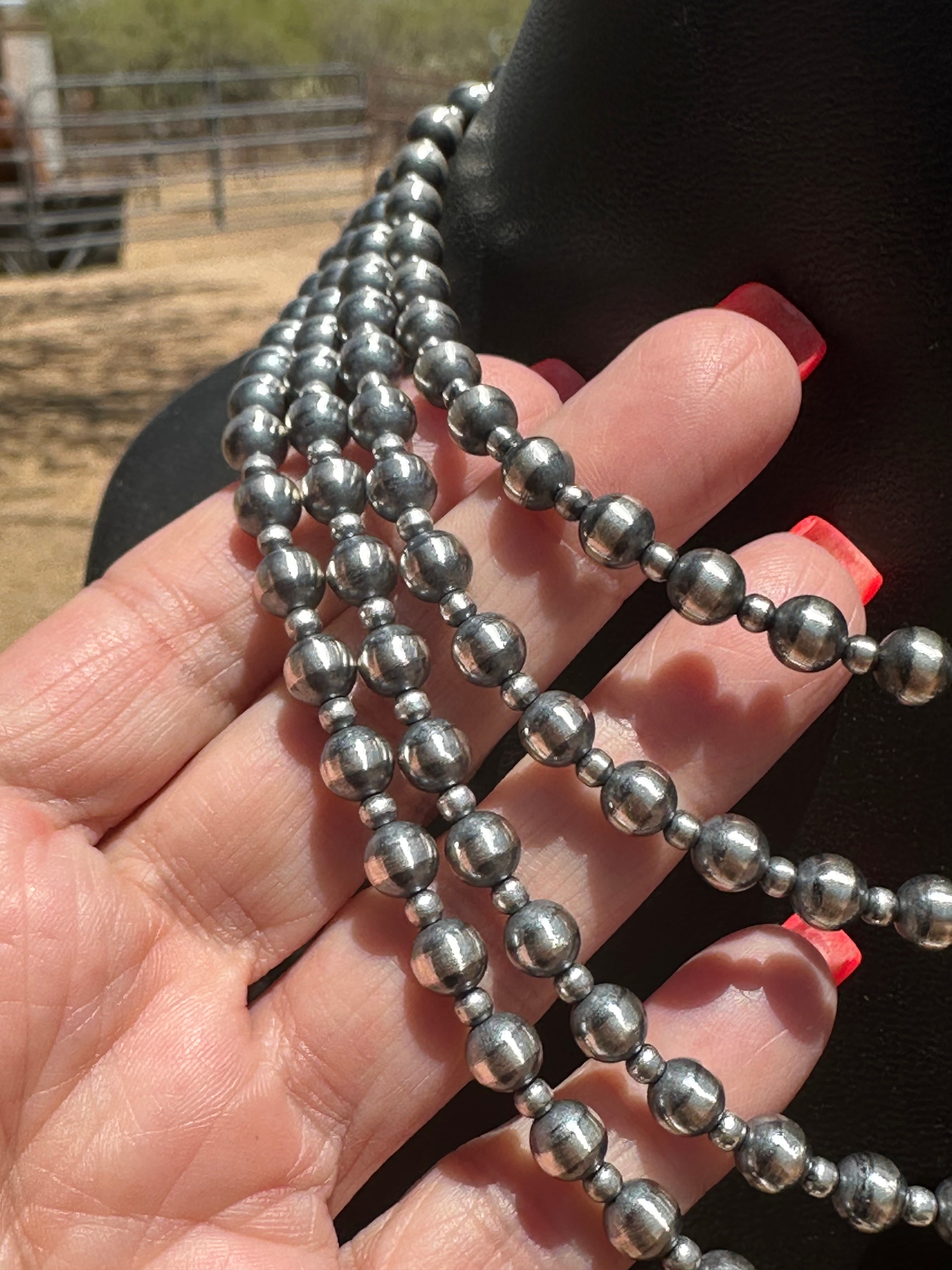 Handcrafted Patterned Pearl Style 3-6mm Sterling Silver Beaded Necklaces