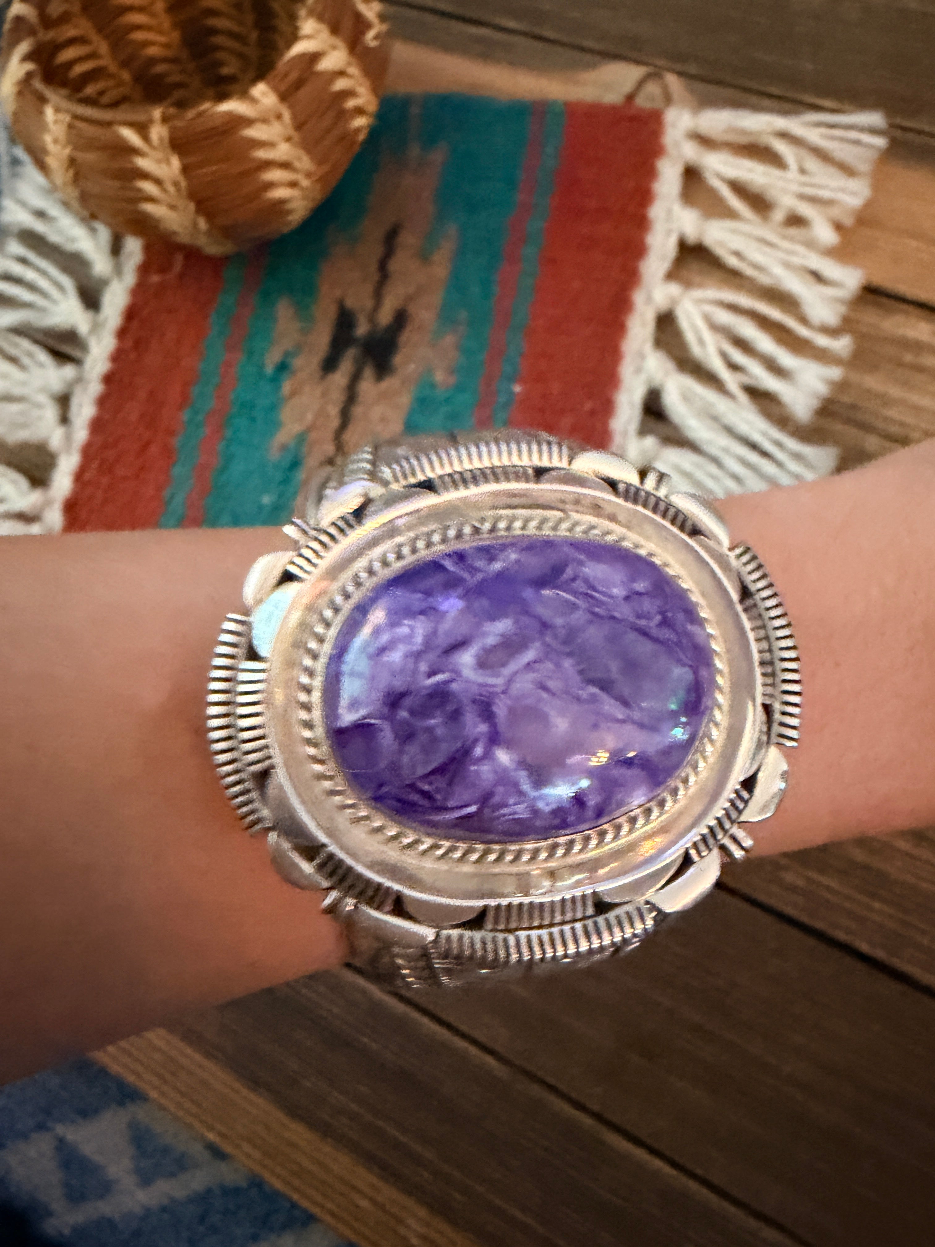 Handcrafted Charoite & Sterling Silver Cuff Bracelet by Marcella James