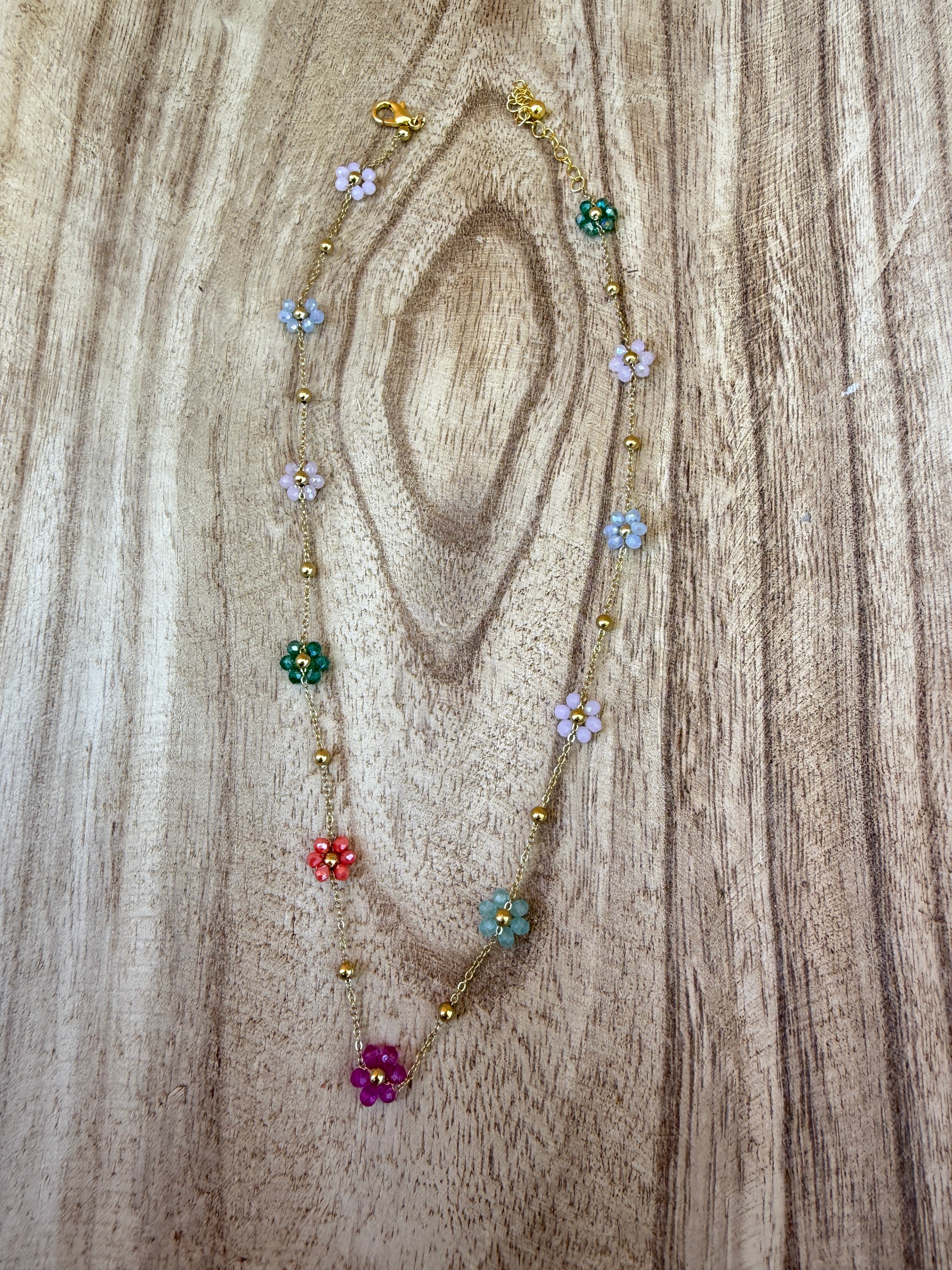 “The Golden Collection” Multi Color Beaded Gold Plated Flower Necklace