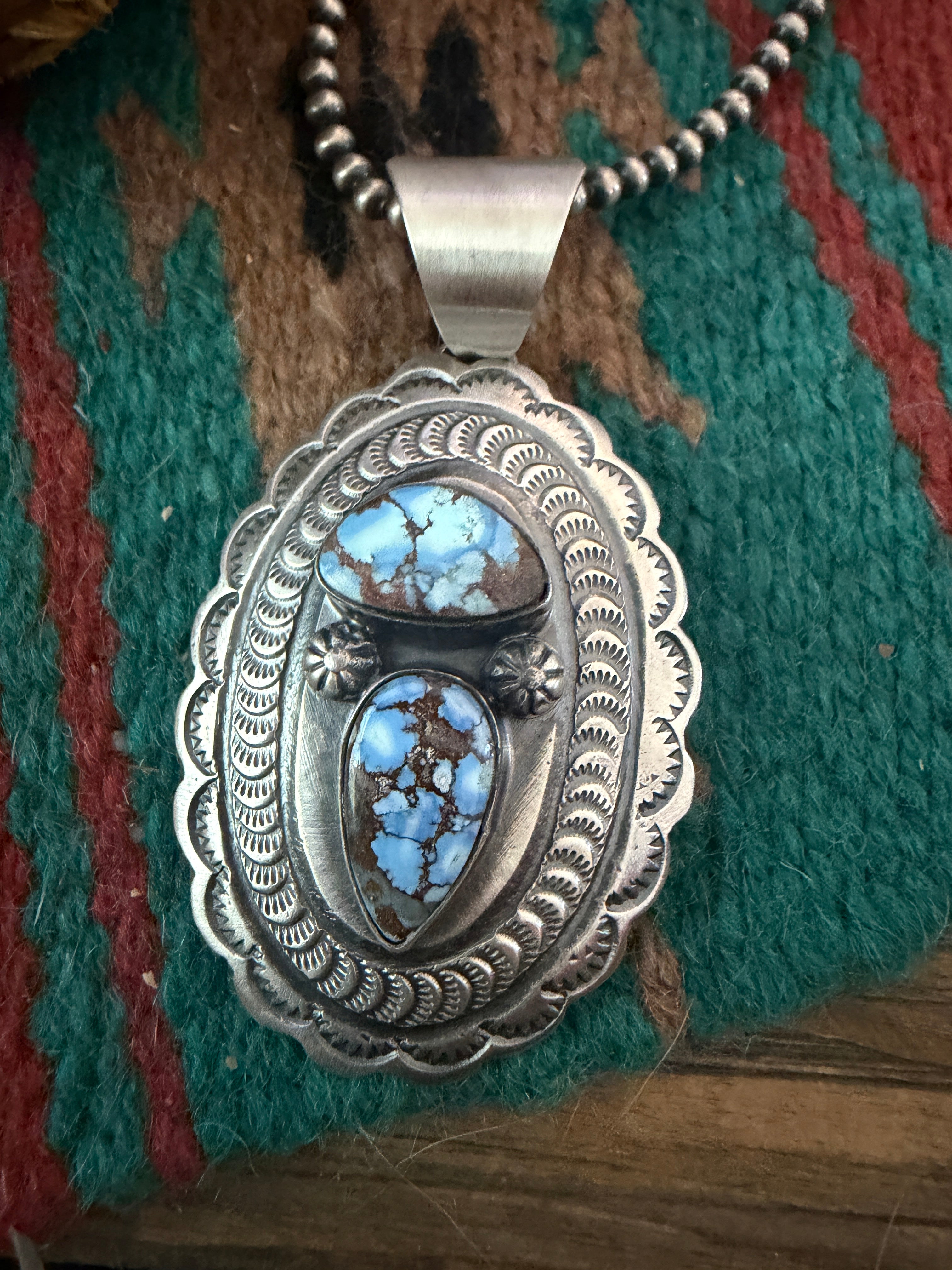 Handcrafted Sterling Silver & Golden Hills Turquoise Concho Pendant by Chimney Butte