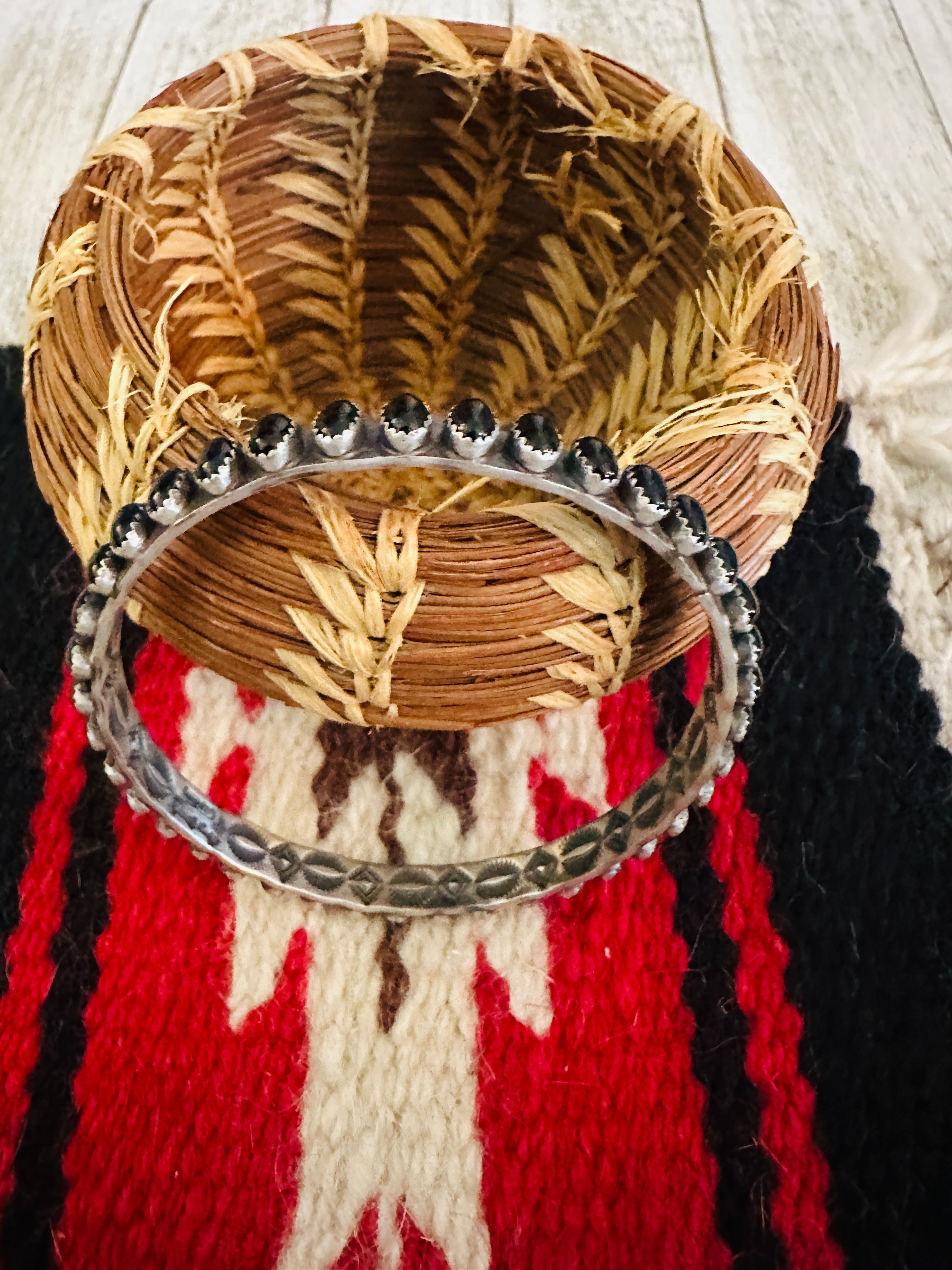 Handcrafted Onyx & Sterling Silver Bangle Bracelet by Leroy James