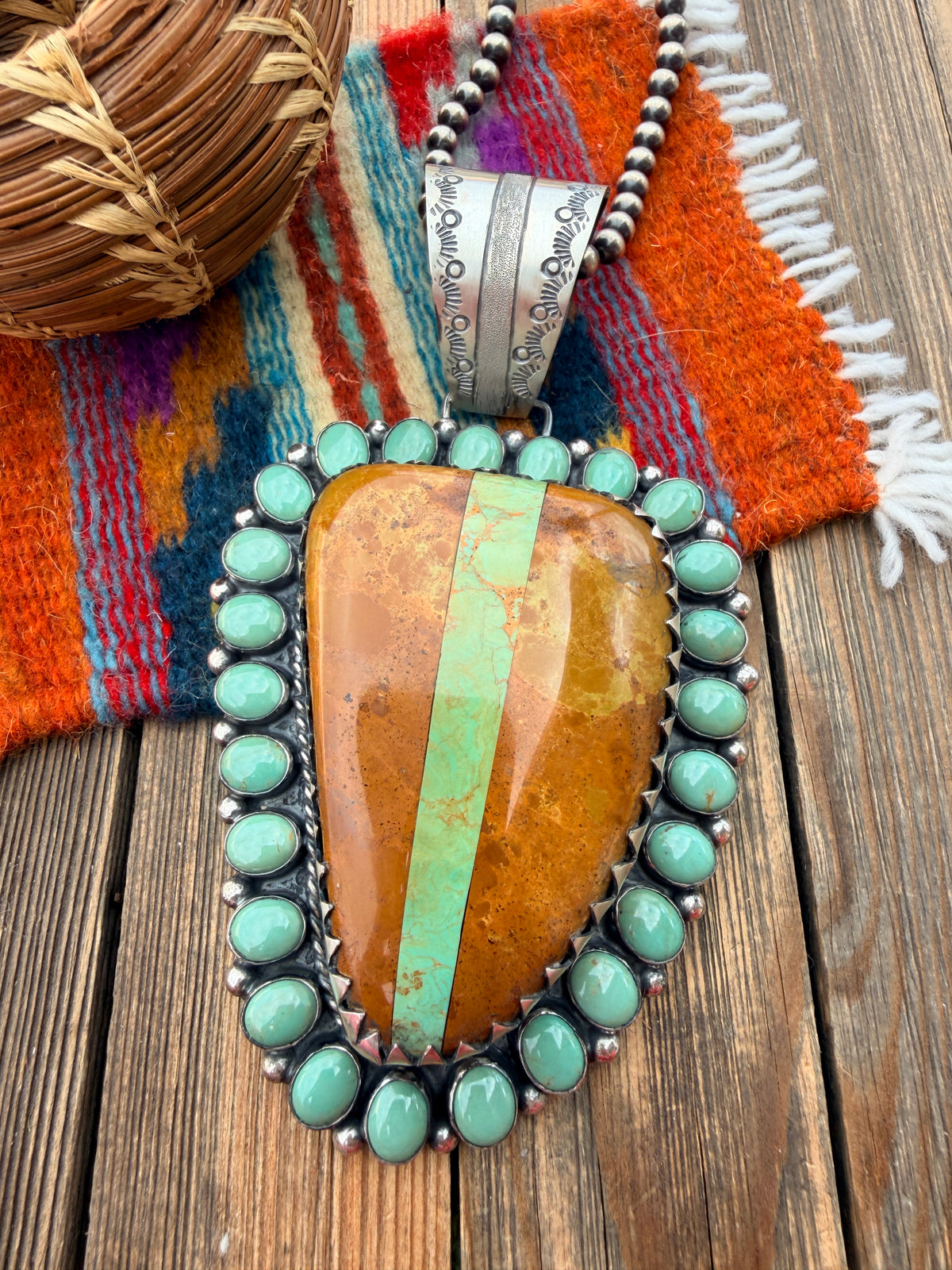 Handcrafted Sterling Silver & Boulder Ribbon Turquoise Pendant by Harry Jake