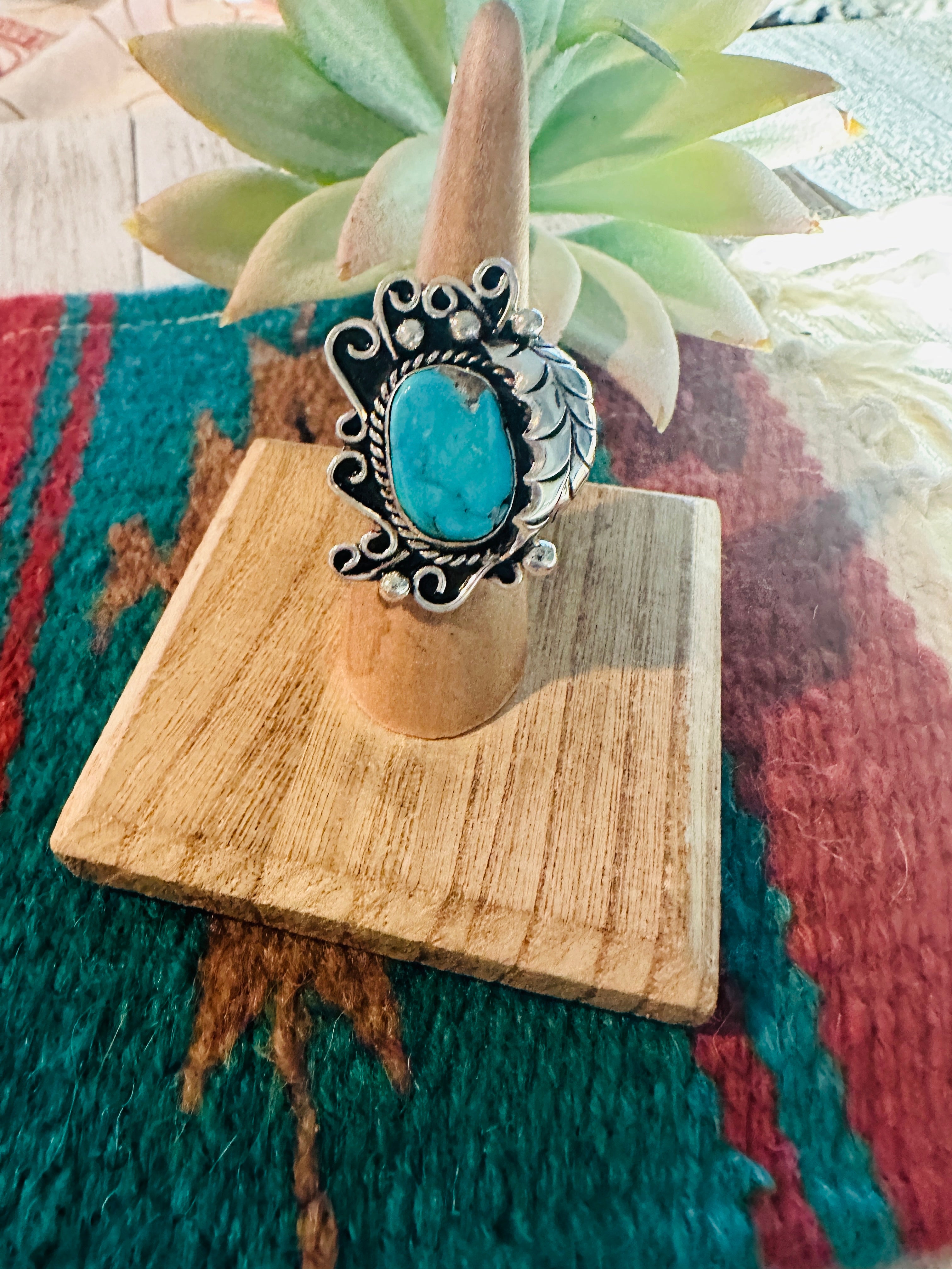 Turquoise Sterling Ring size high quality 6 1/2 blue gemstone Silver Southwestern boho ring