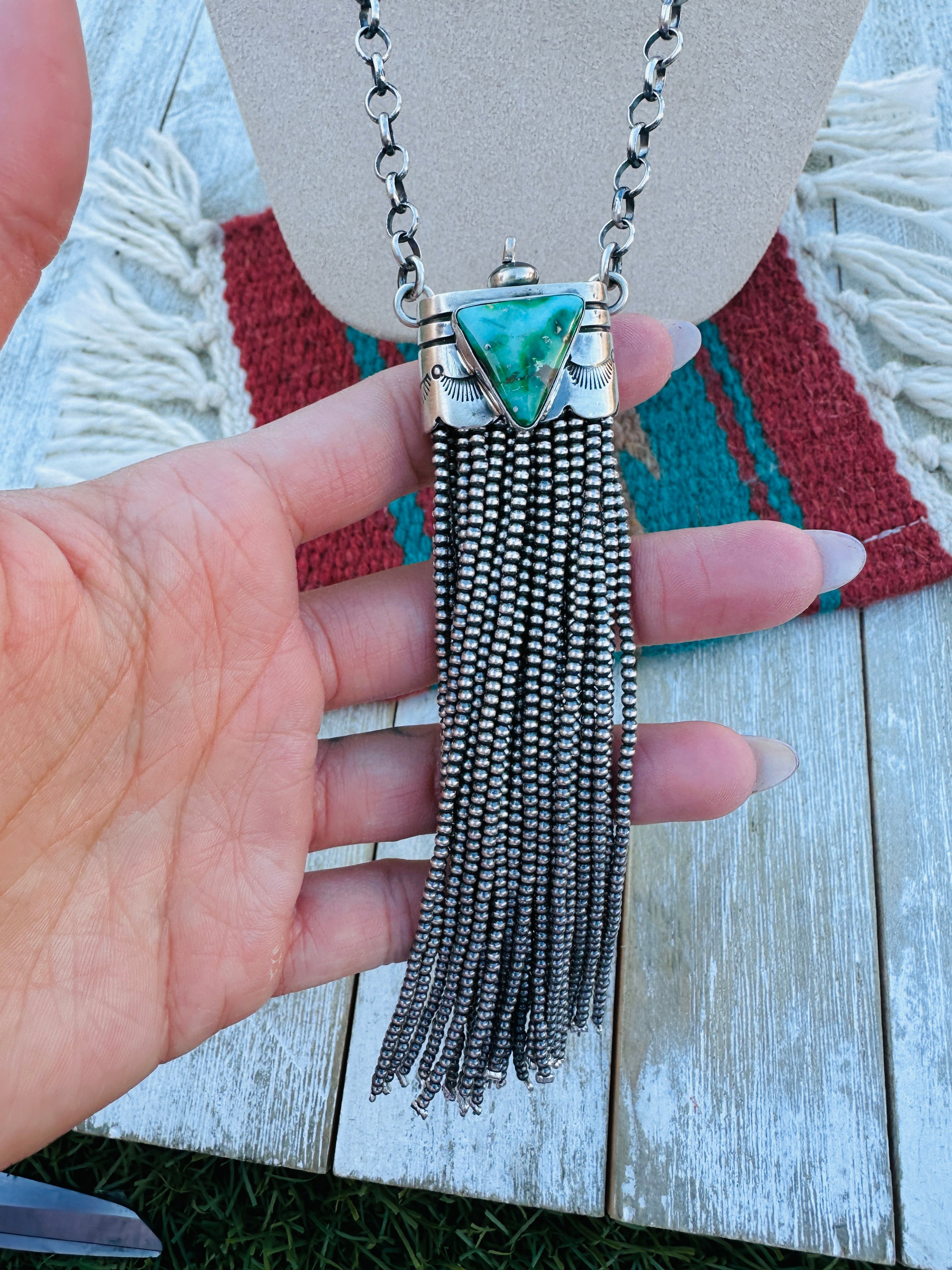 Handcrafted Turquoise & Sterling Silver Tassel Necklace