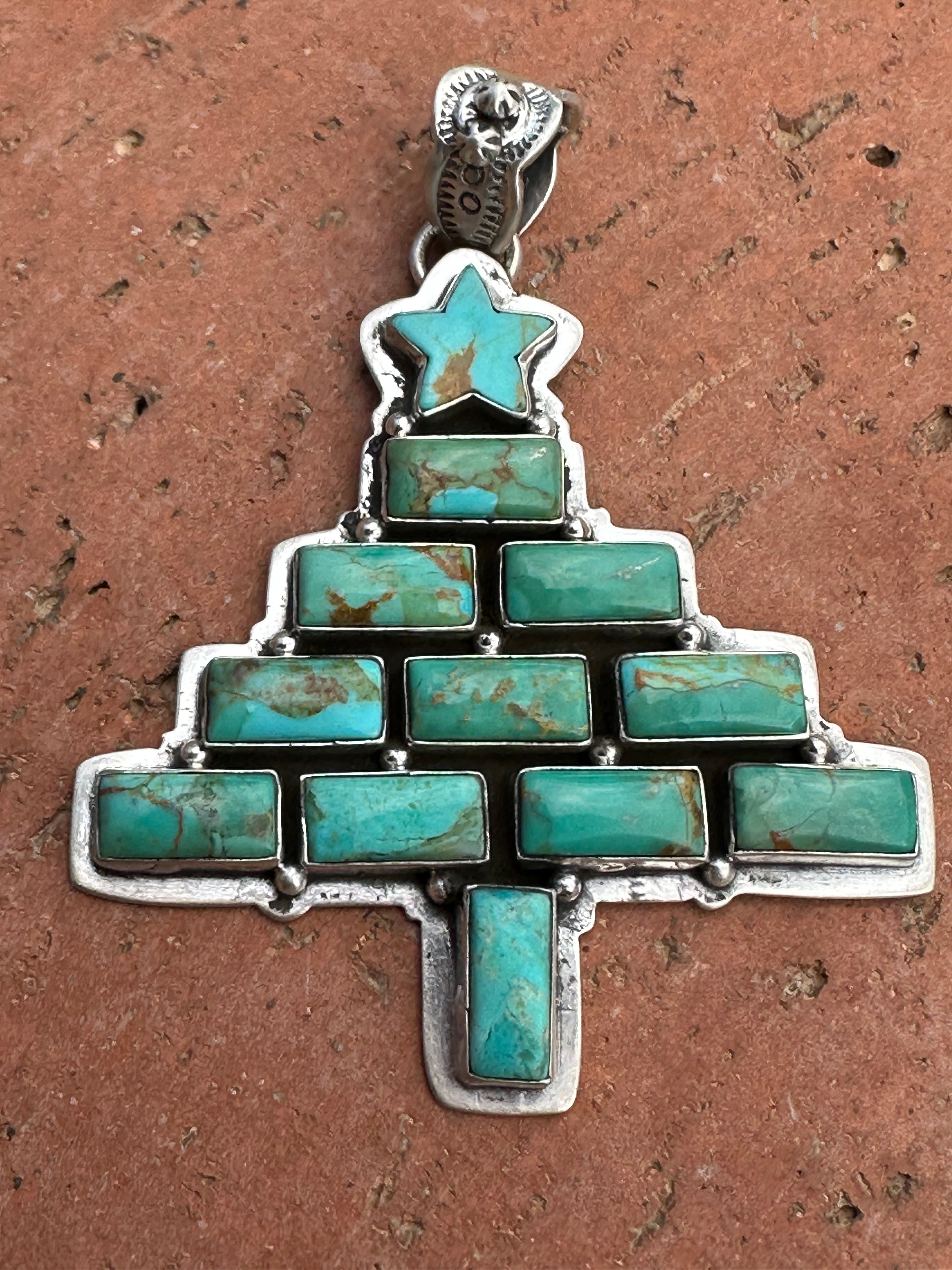 Handmade Sterling Silver  & Turquoise Christmas Tree Pendant