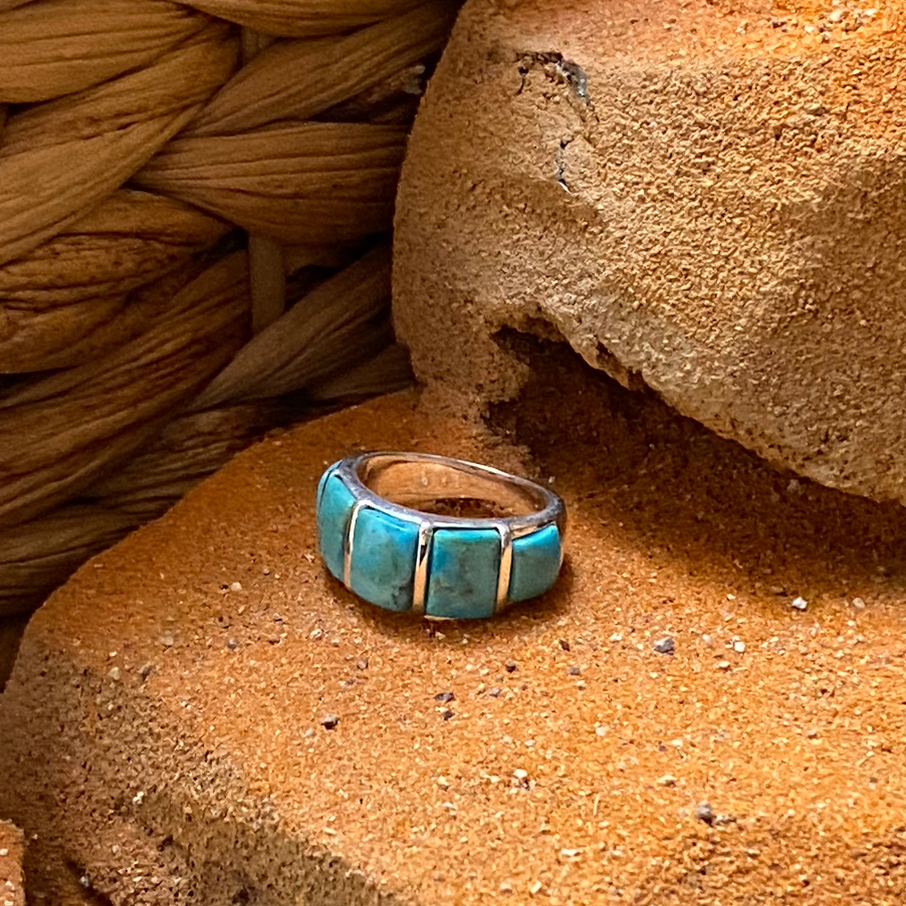 Sterling Silver Five Stone Turquoise Ring Size 6