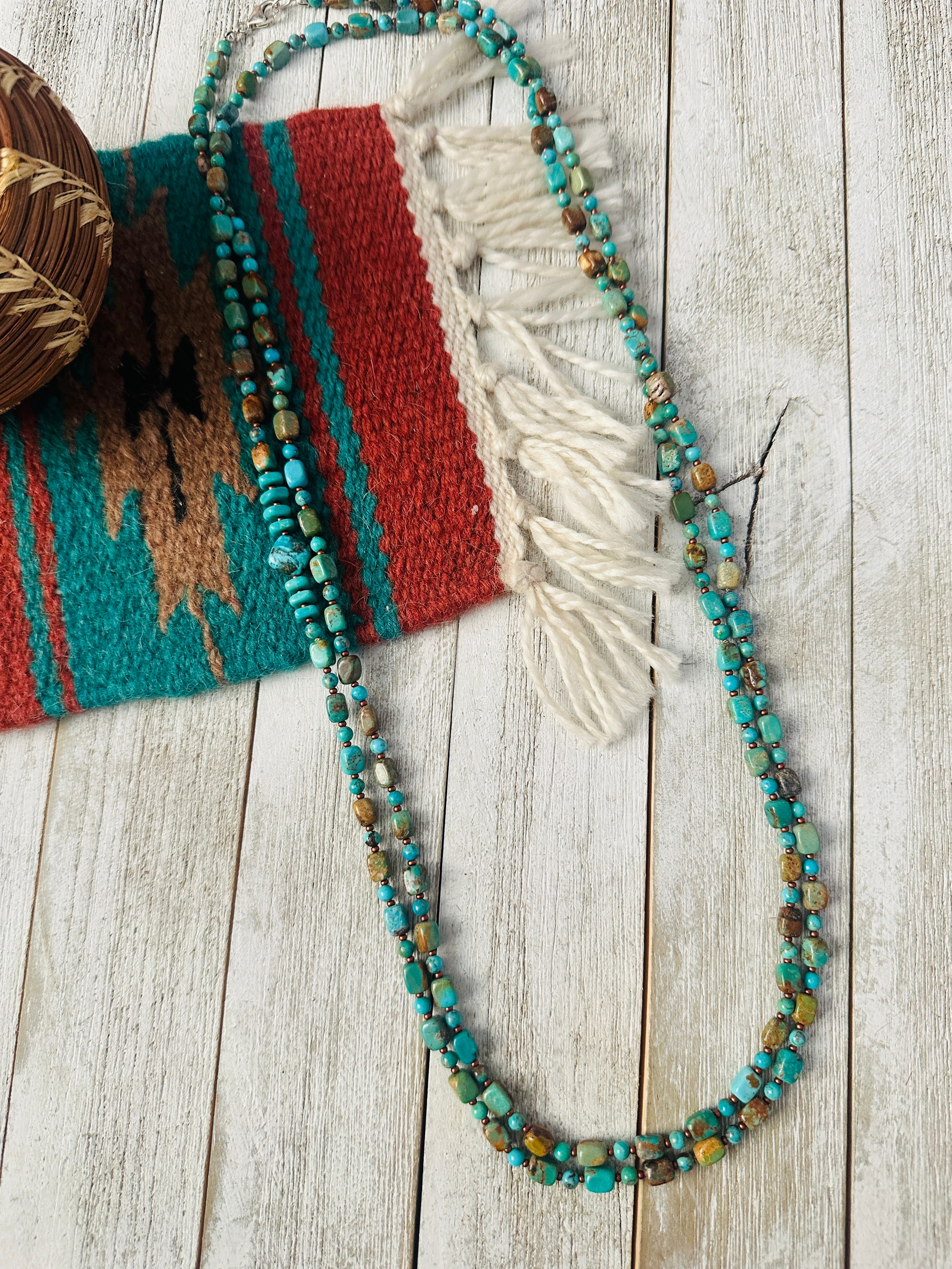 Navajo Turquoise & Copper 60” Beaded Necklace