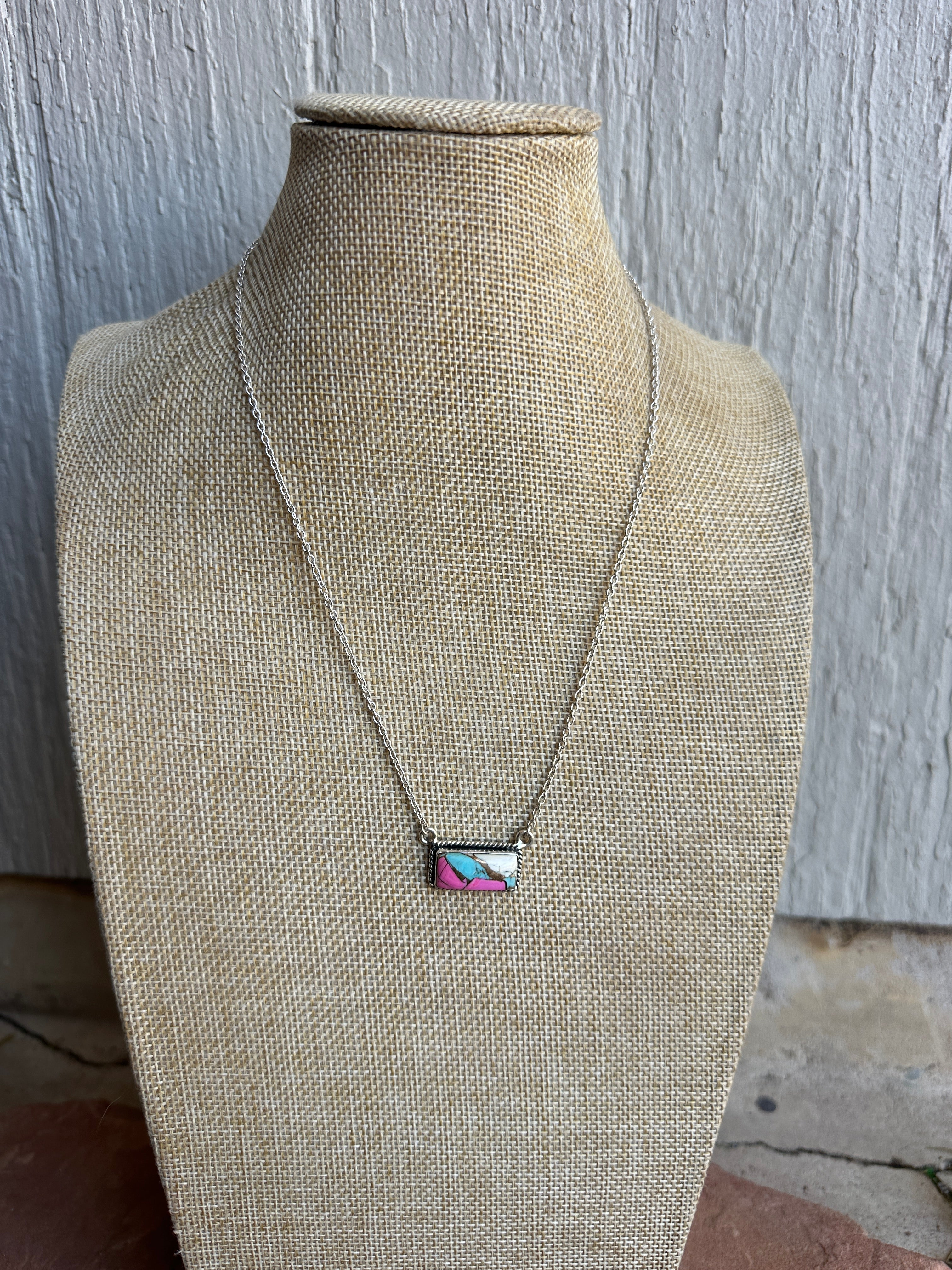 Handmade Cotton Candy Sterling Silver Bar Necklace