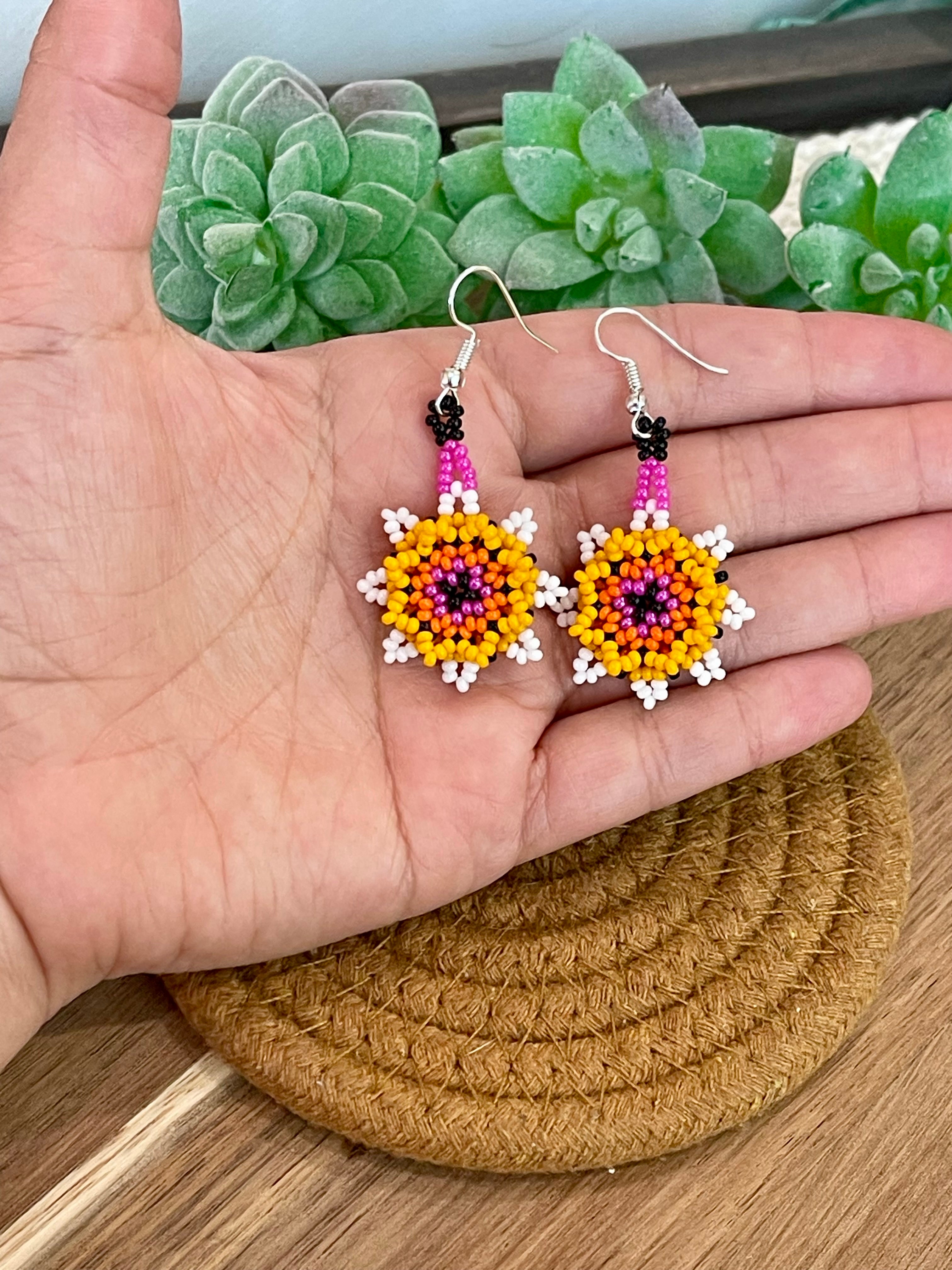 Handmade In Mexico Sterling Silver  , Multi Color Dangle Beaded Earrings