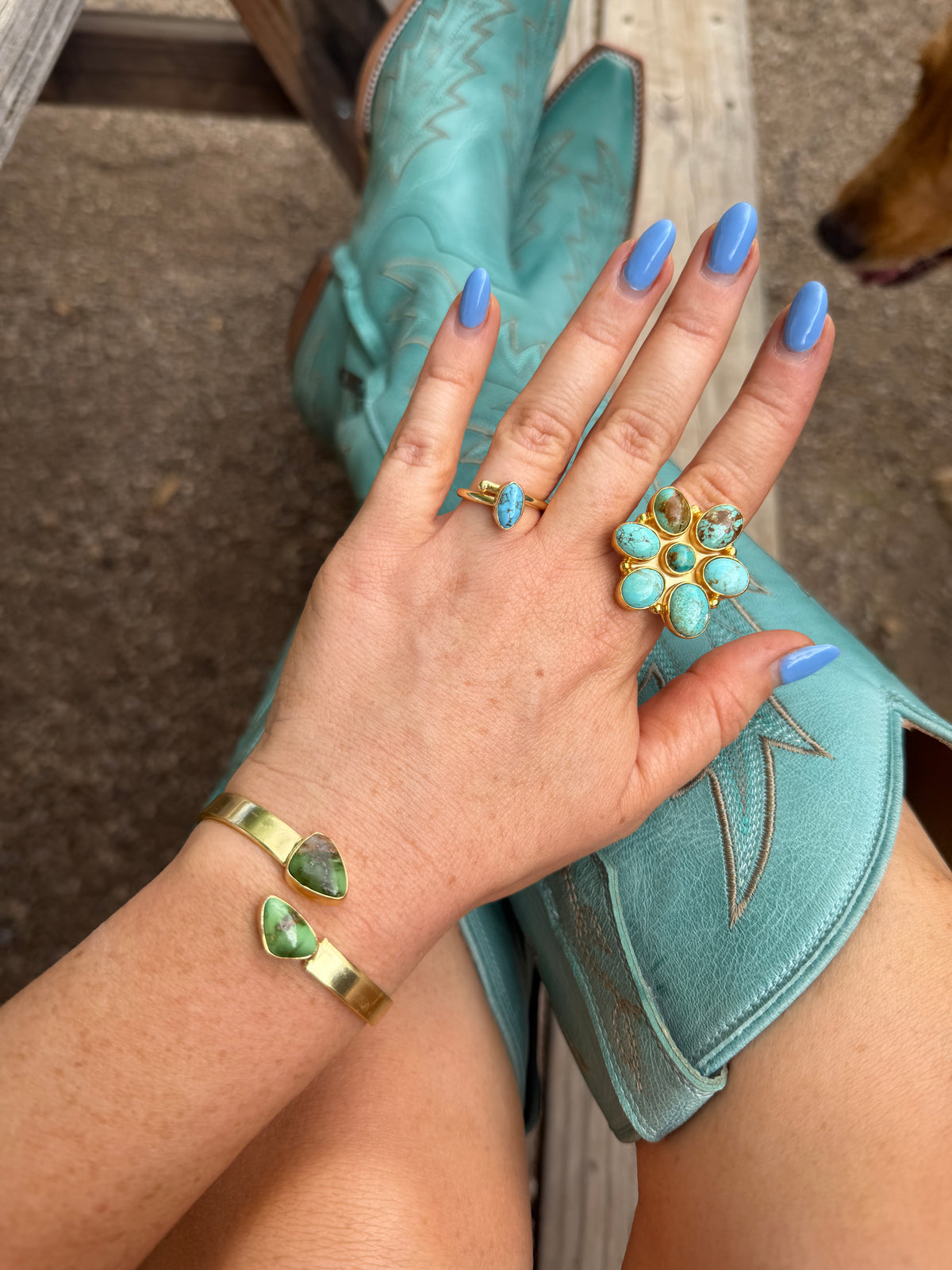 “The Golden Collection” Painted Desert Handmade Natural Sonoran Mountain Turquoise Gold Plated Adjustable Bracelet Cuff STYLE 1