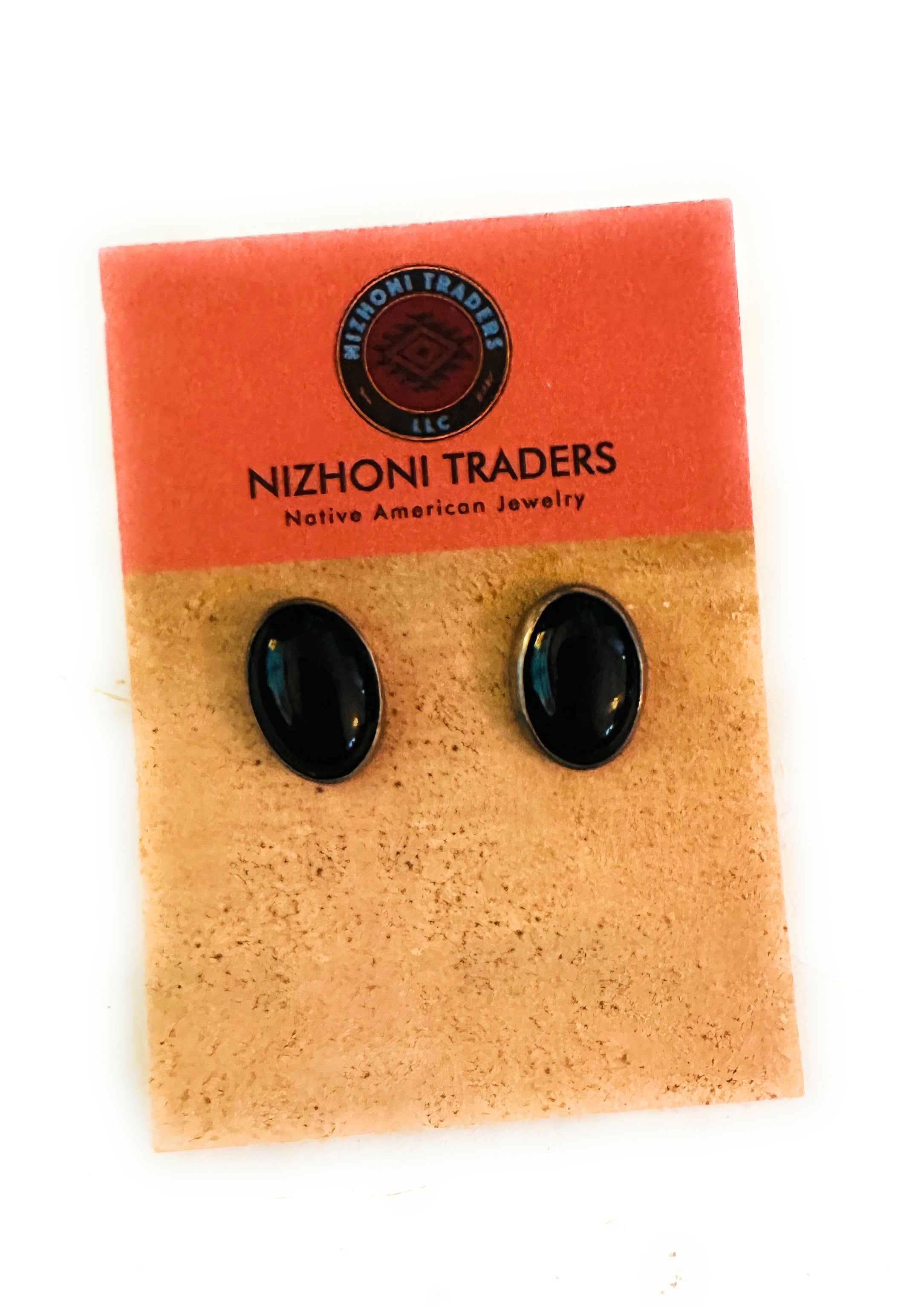 Navajo Onyx & Sterling Silver Stud Earrings