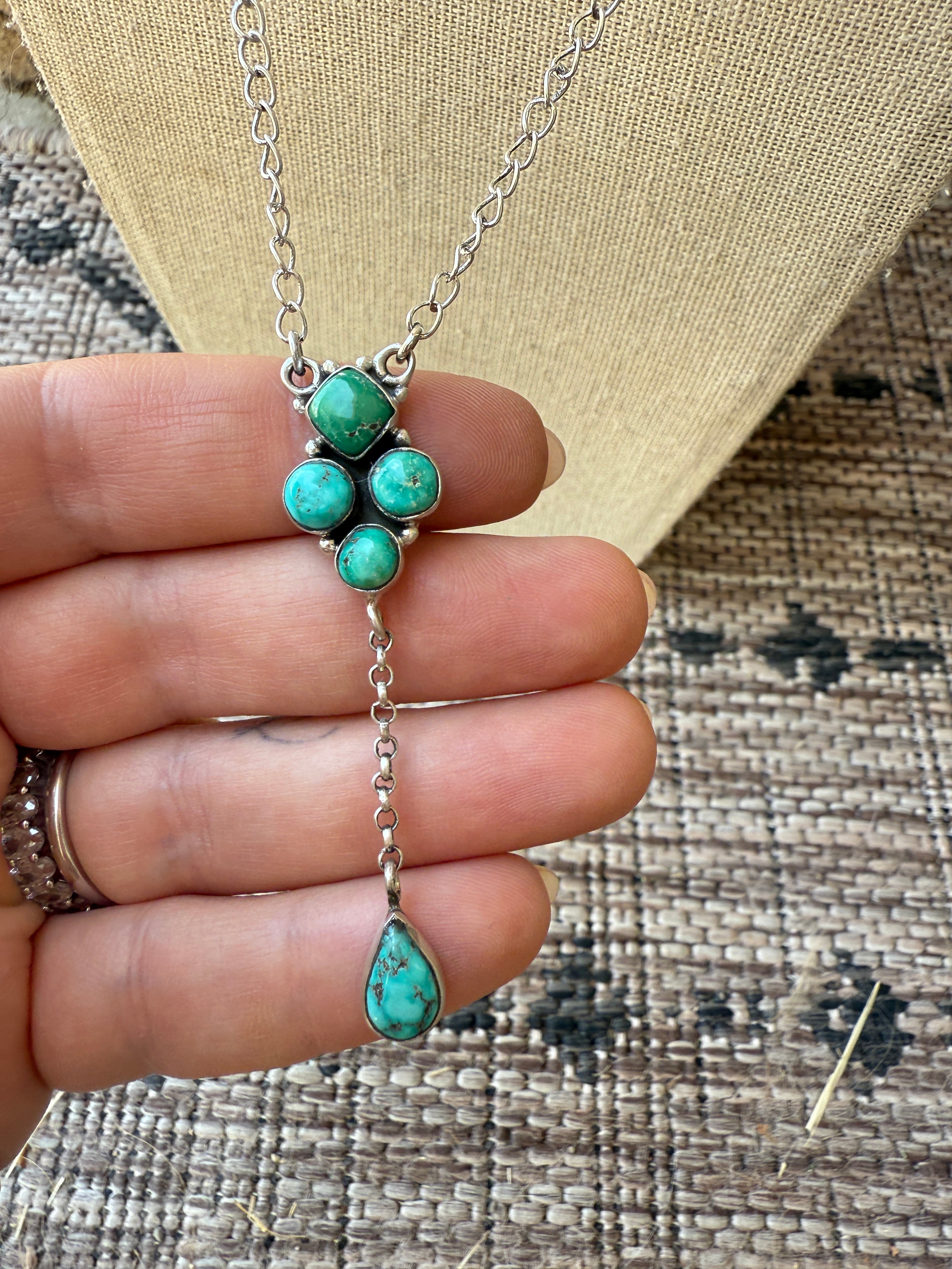 Beautiful Handmade Sterling Silver & Emerald Valley Turquoise Necklace