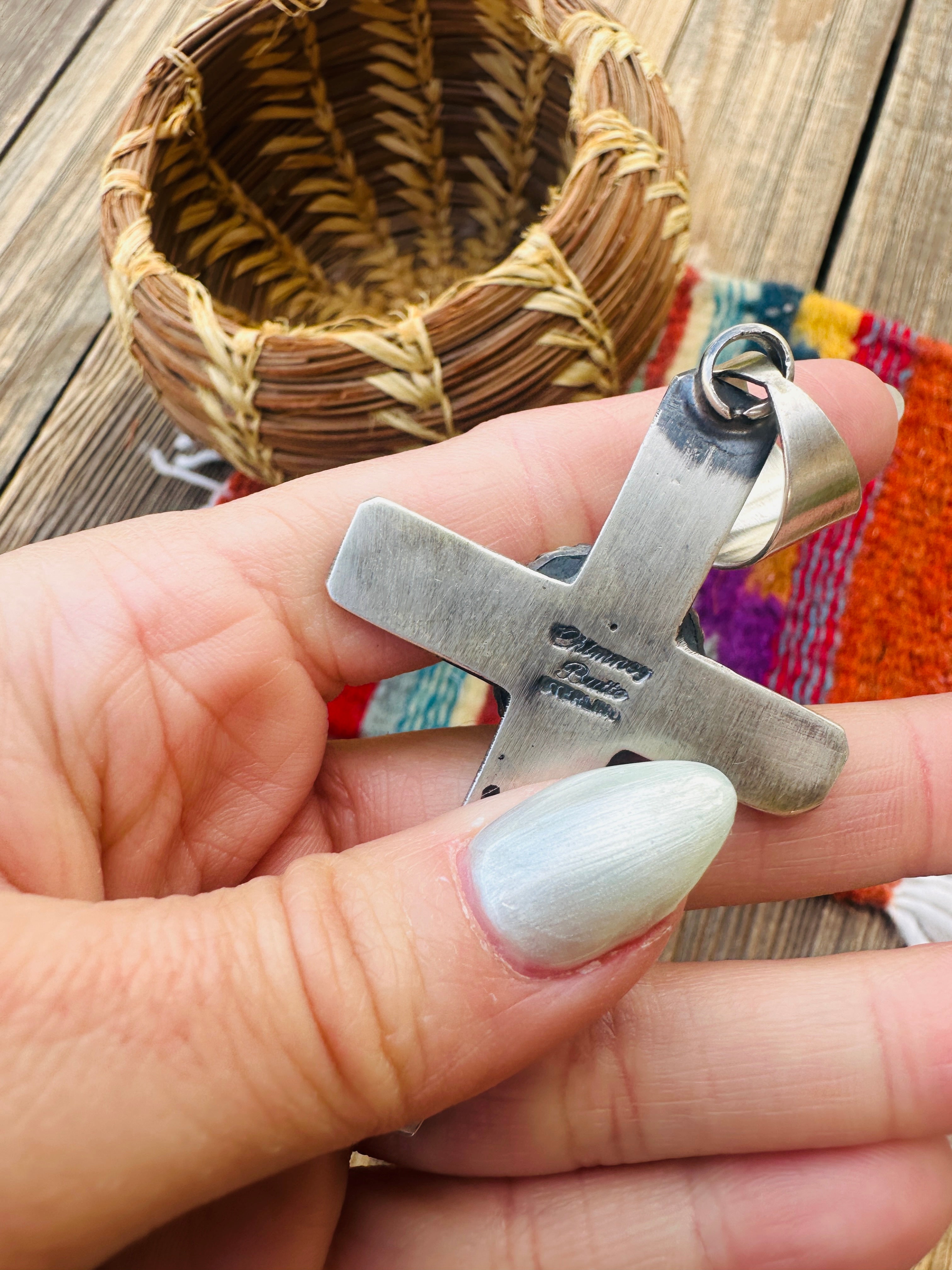 Handcrafted Sonoran Mountain Turquoise & Sterling Silver Cross Pendant by Chimney Butte