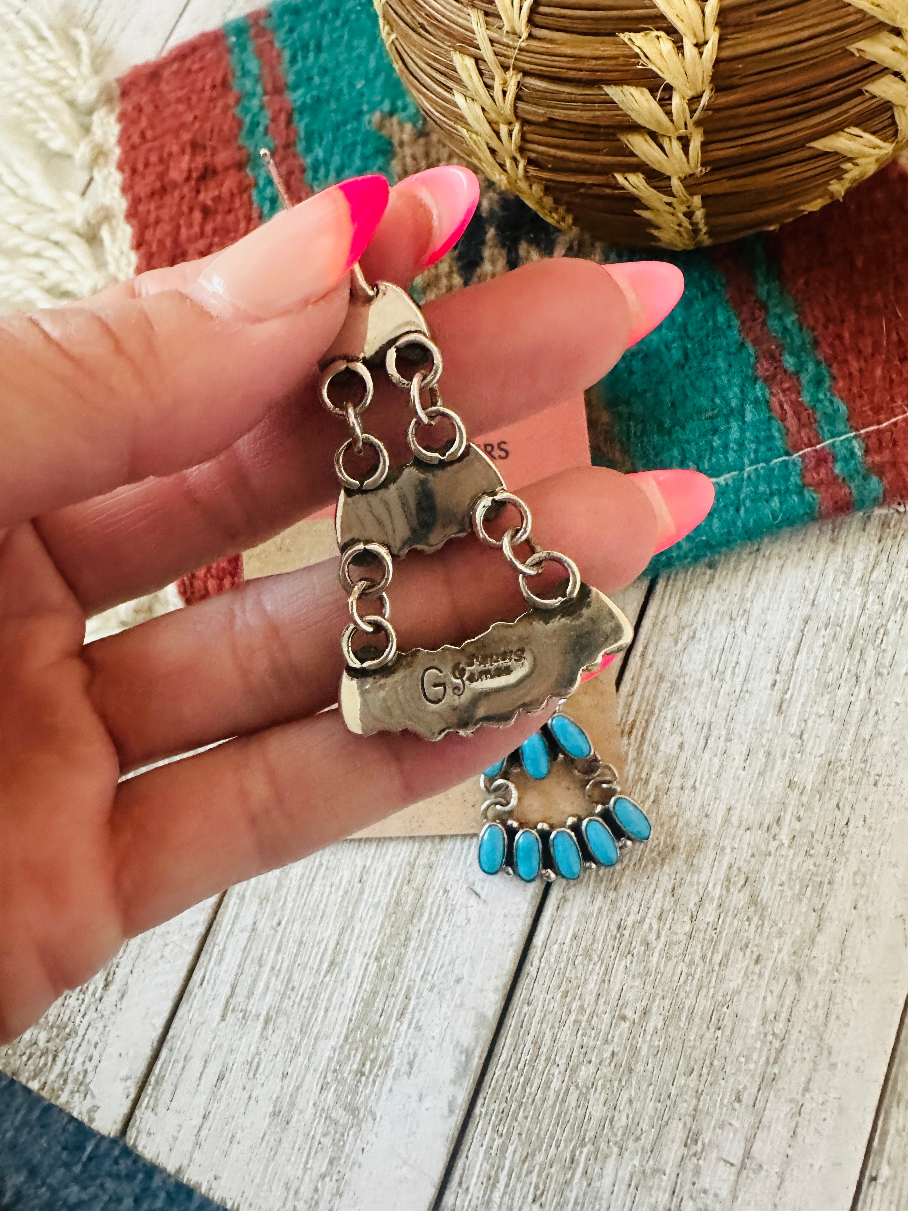 Handcrafted Turquoise & Sterling Silver Chandelier Dangle Earrings