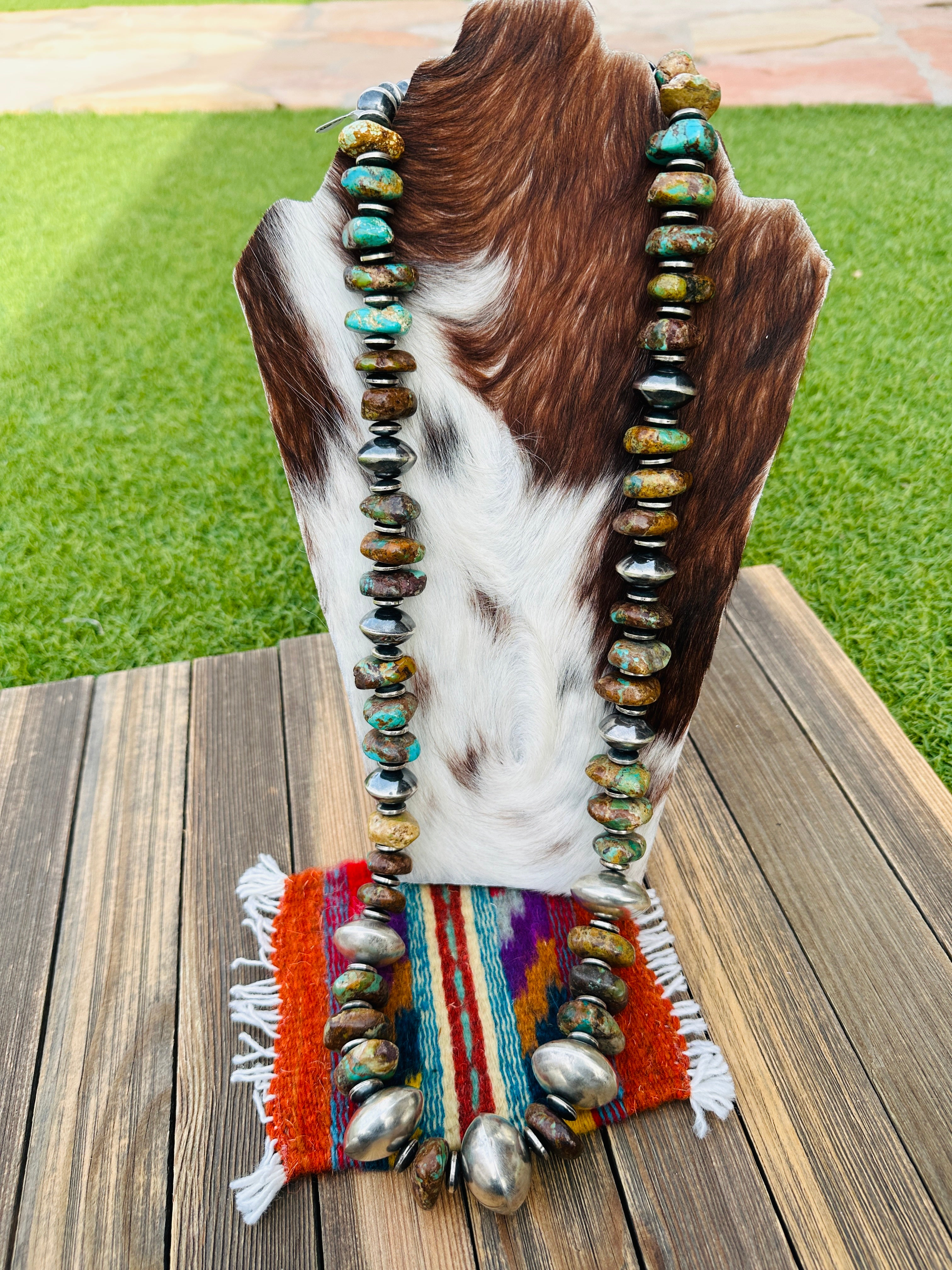 Handcrafted Royston Turquoise & Sterling Silver Beaded Necklace